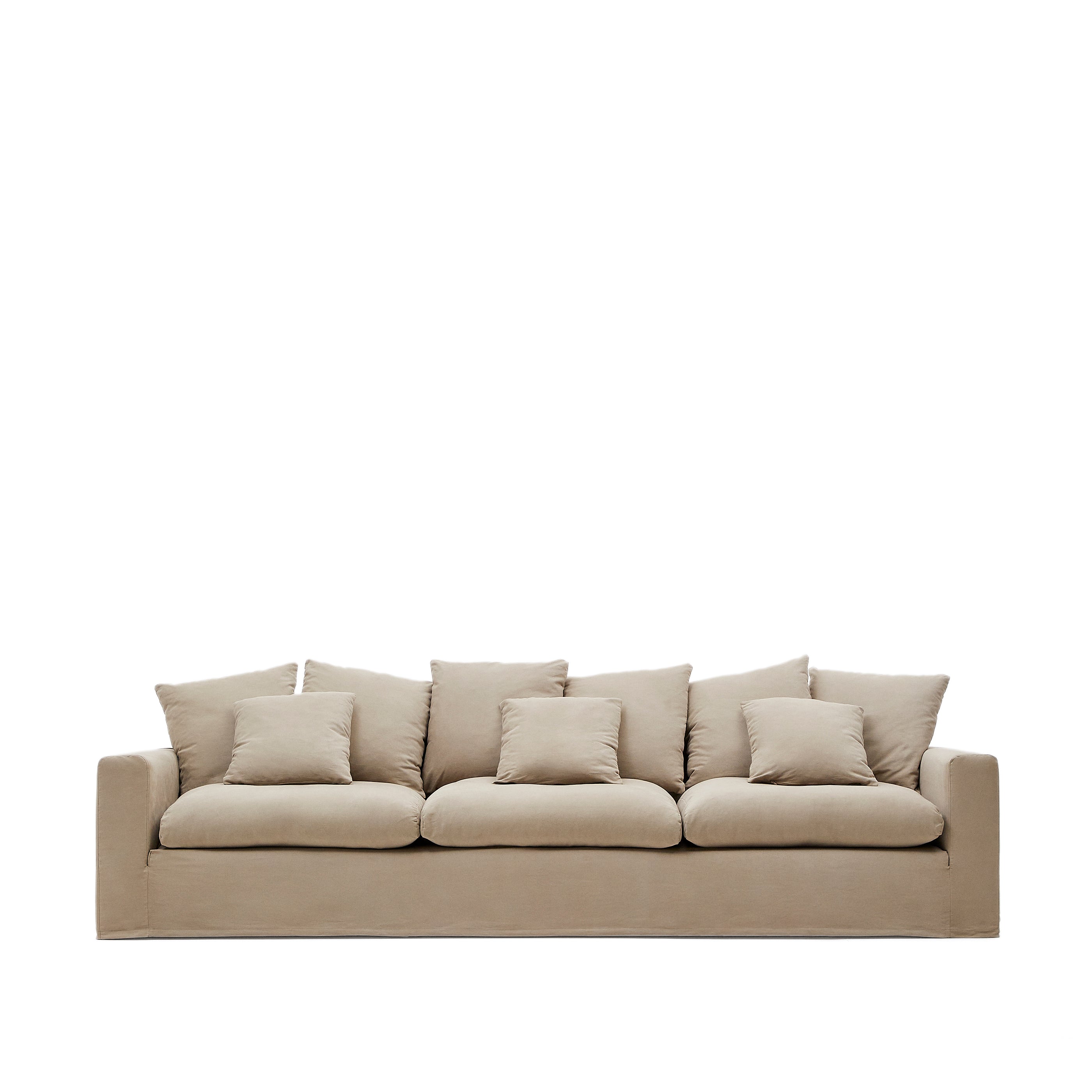 Nora 4-seater sofa cover in taupe linen and cotton - Product Image