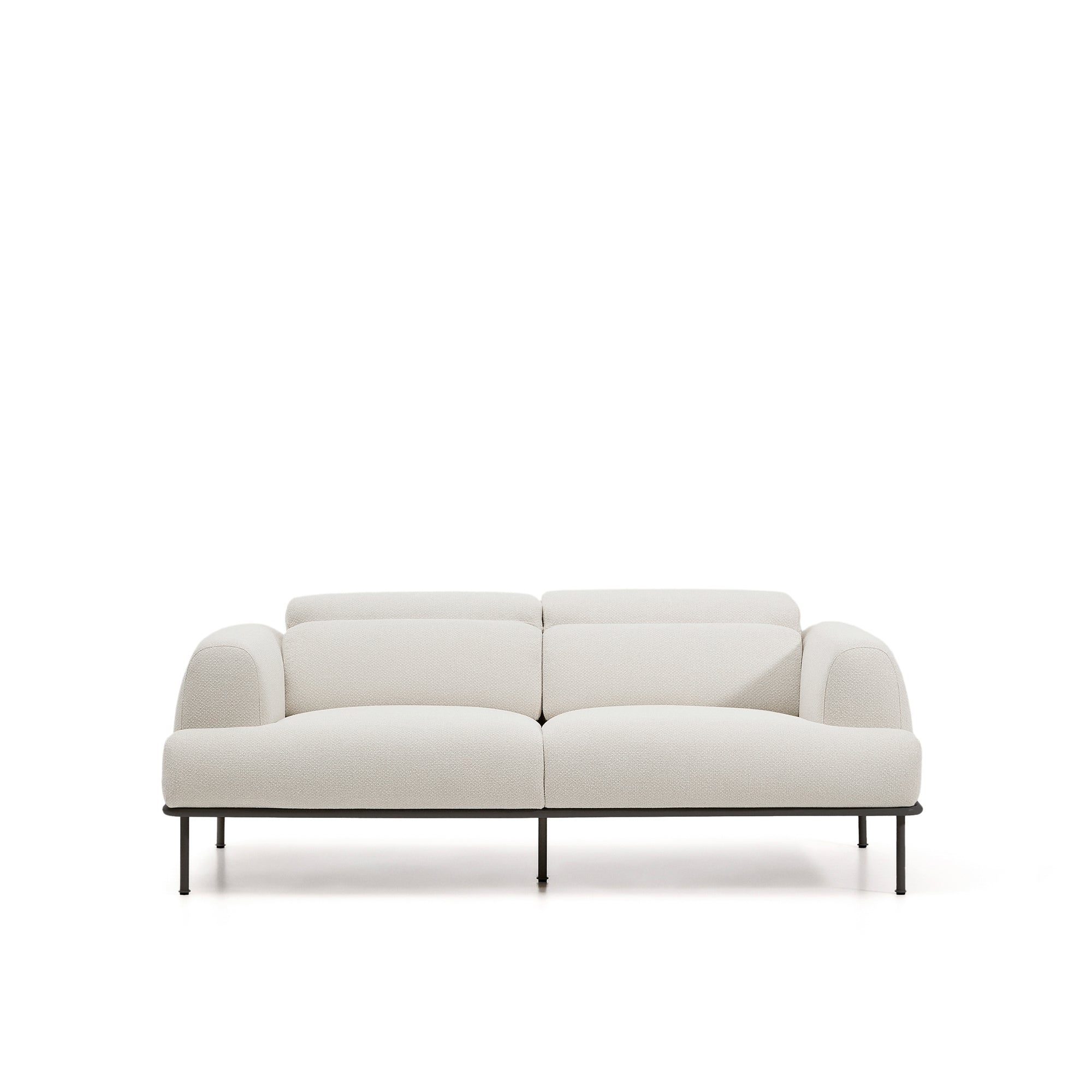 Aurum 2-seater sofa in ecru chenille with reclining headrest and matte grey metal base 214 cm FSC Mix Credit - Product Image