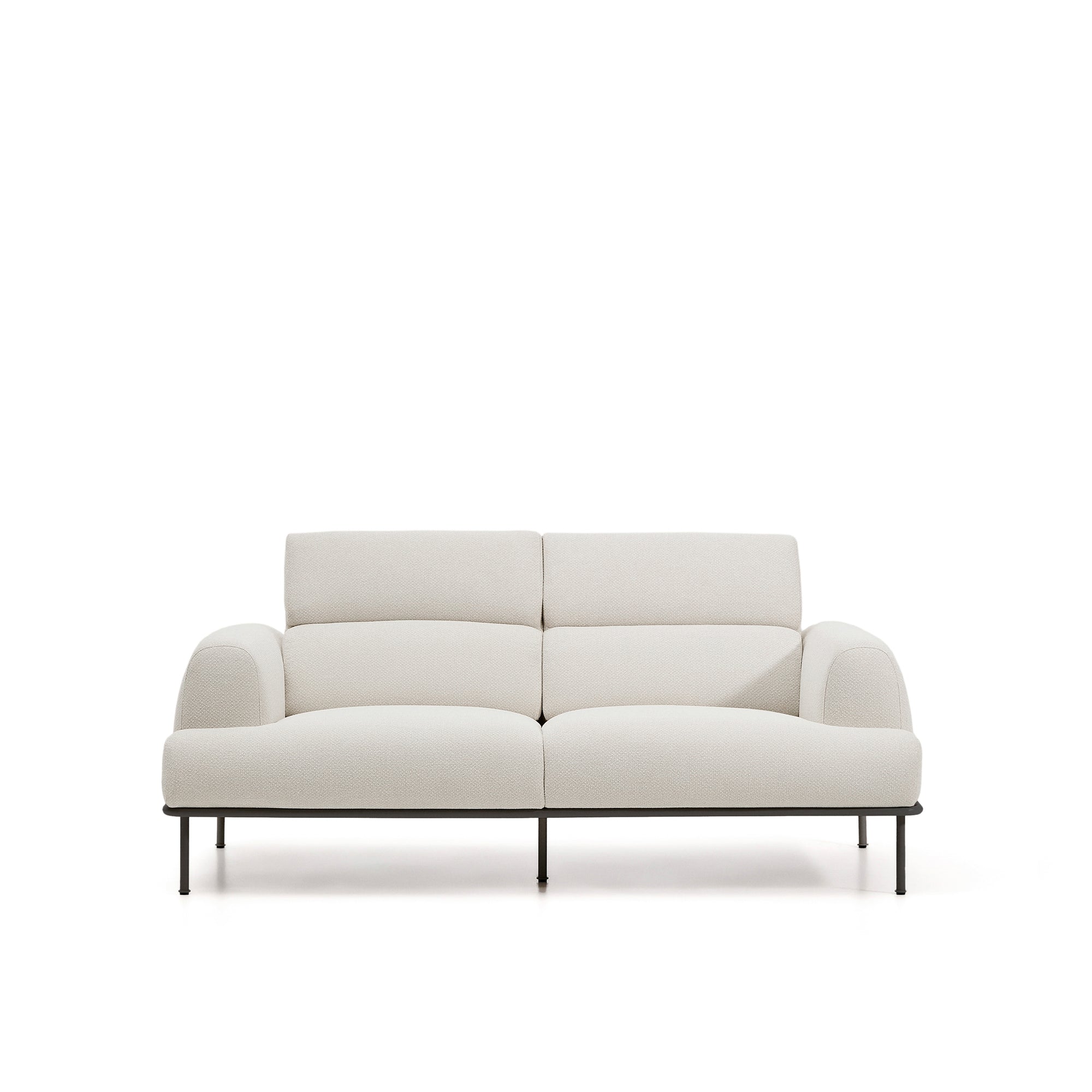 Aurum 2-seater sofa in ecru chenille with reclining headrest and matte grey metal base 214 cm FSC Mix Credit - Product Image