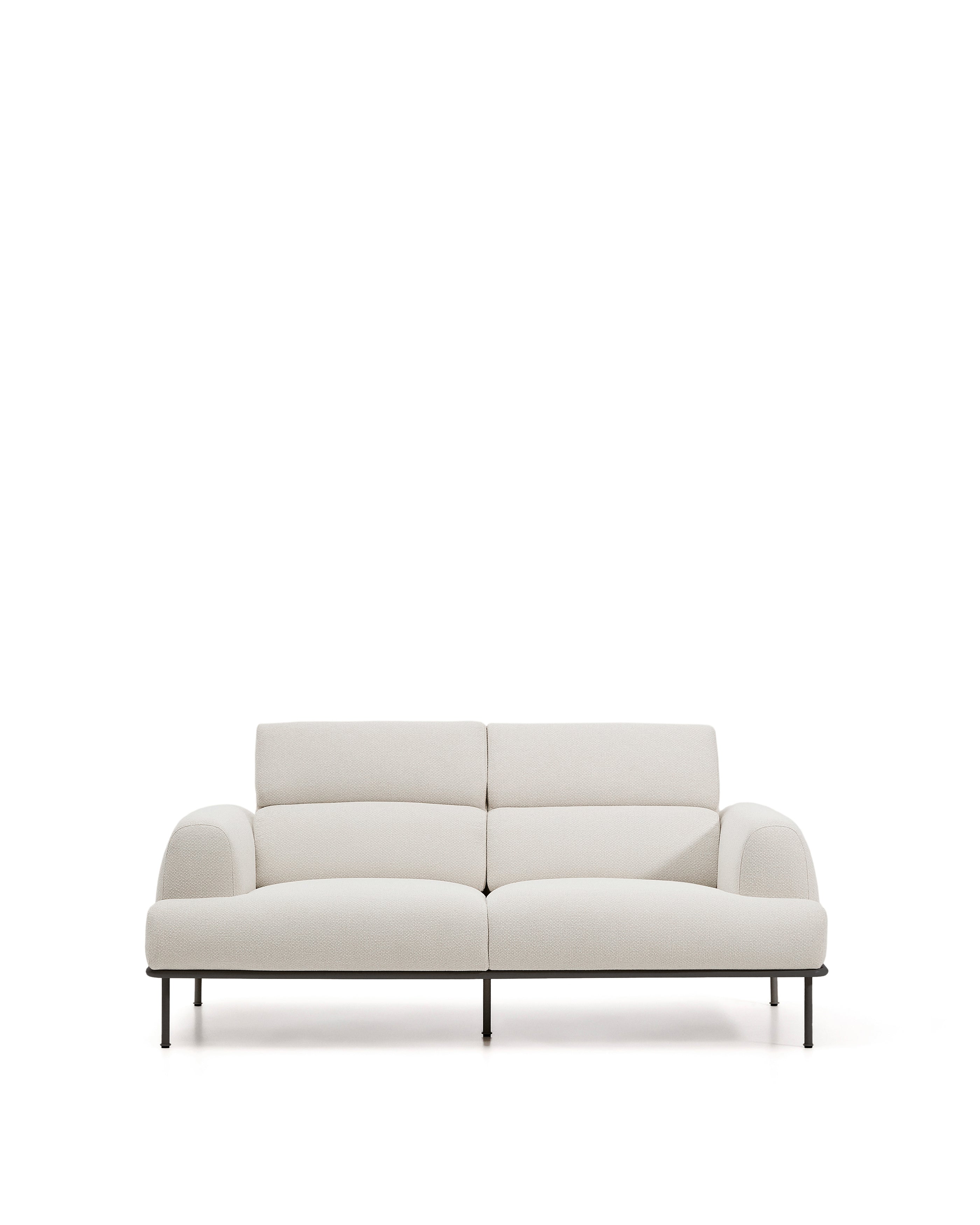 Aurum 2-seater sofa in ecru chenille with reclining headrest and matte grey metal base 214 cm FSC Mix Credit - Product Image