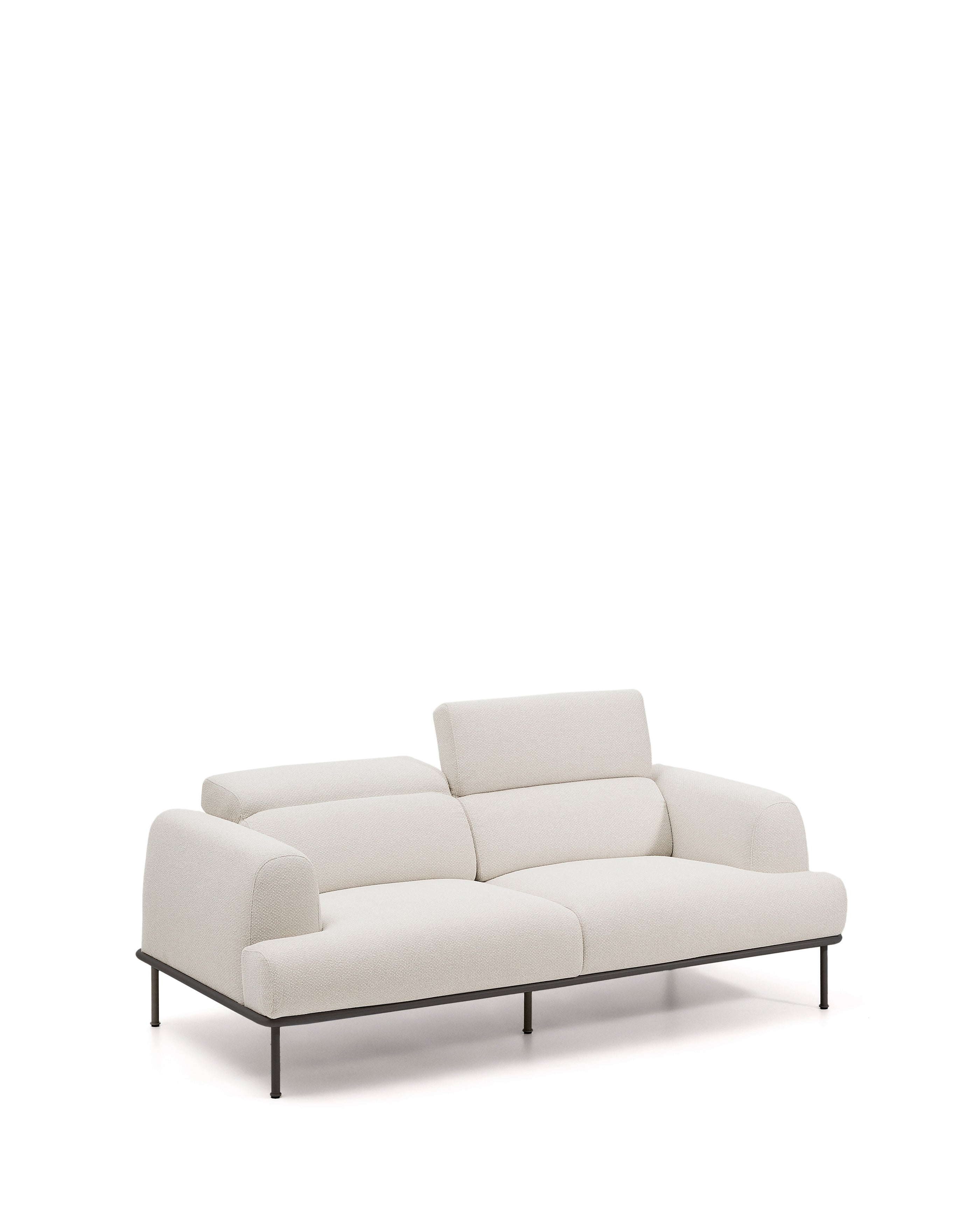Aurum 2-seater sofa in ecru chenille with reclining headrest and matte grey metal base 214 cm FSC Mix Credit - Product Image