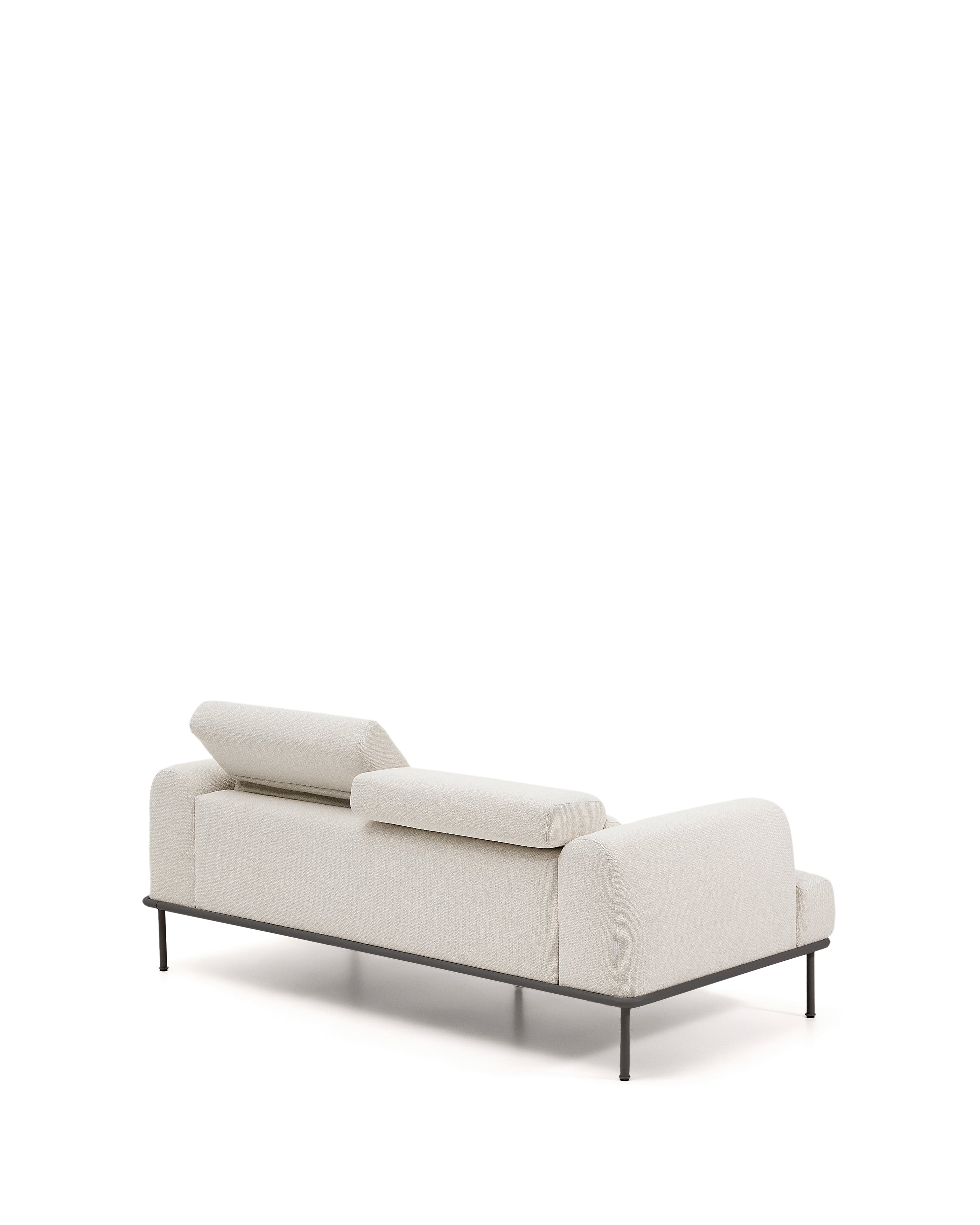 Aurum 2-seater sofa in ecru chenille with reclining headrest and matte grey metal base 214 cm FSC Mix Credit - Product Image