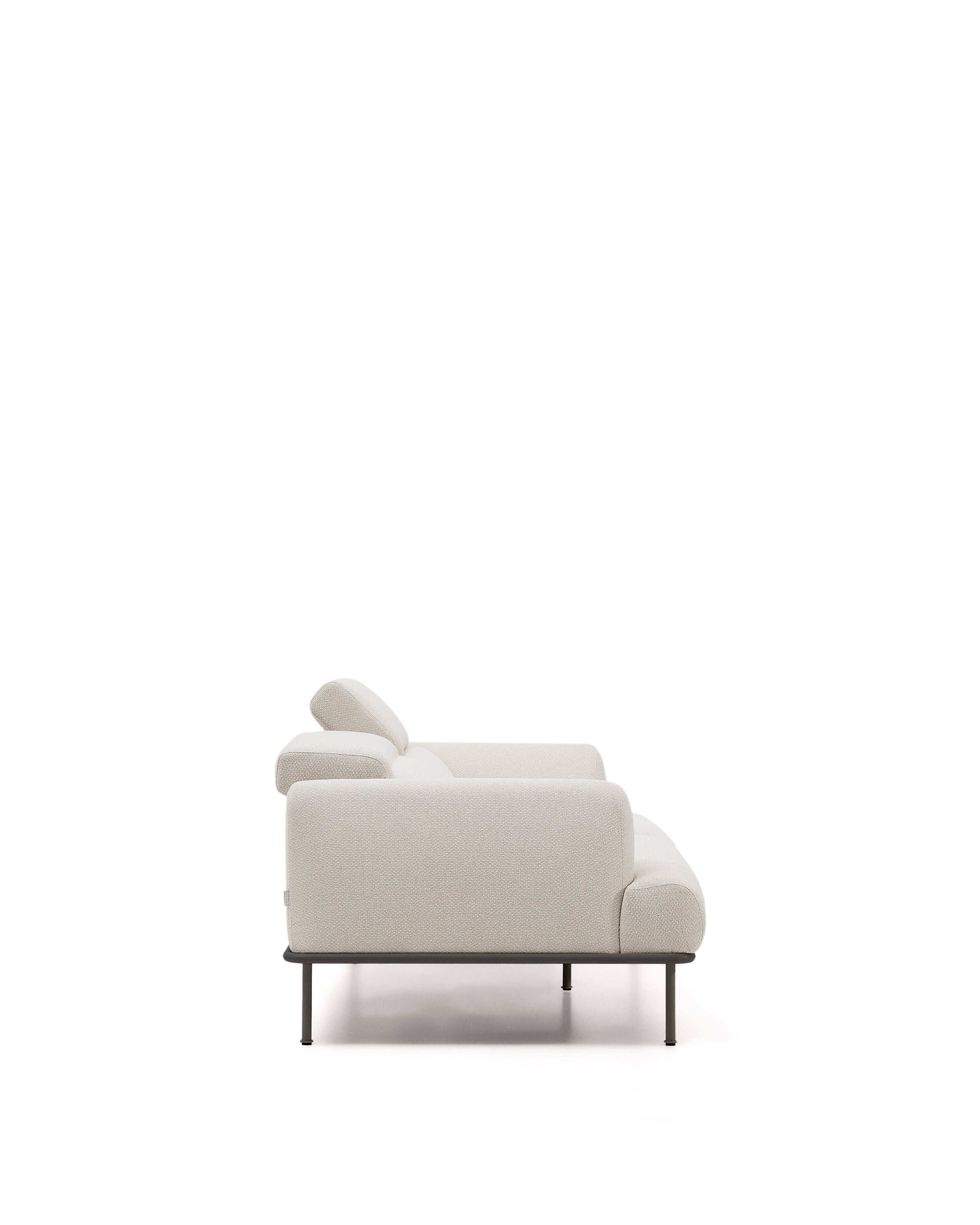 Aurum 2-seater sofa in ecru chenille with reclining headrest and matte grey metal base 214 cm FSC Mix Credit - Product Image