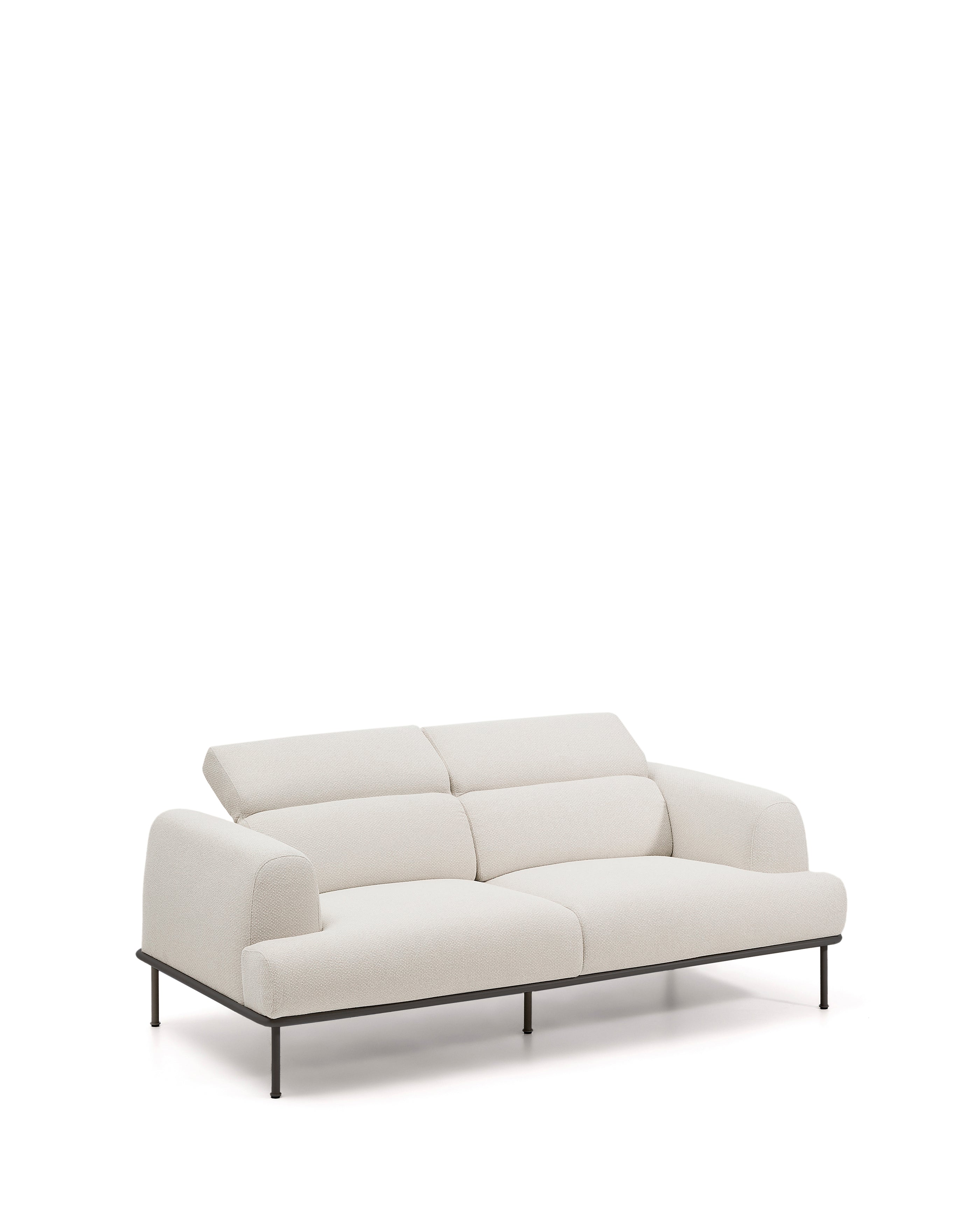 Aurum 2-seater sofa in ecru chenille with reclining headrest and matte grey metal base 214 cm FSC Mix Credit - Product Image