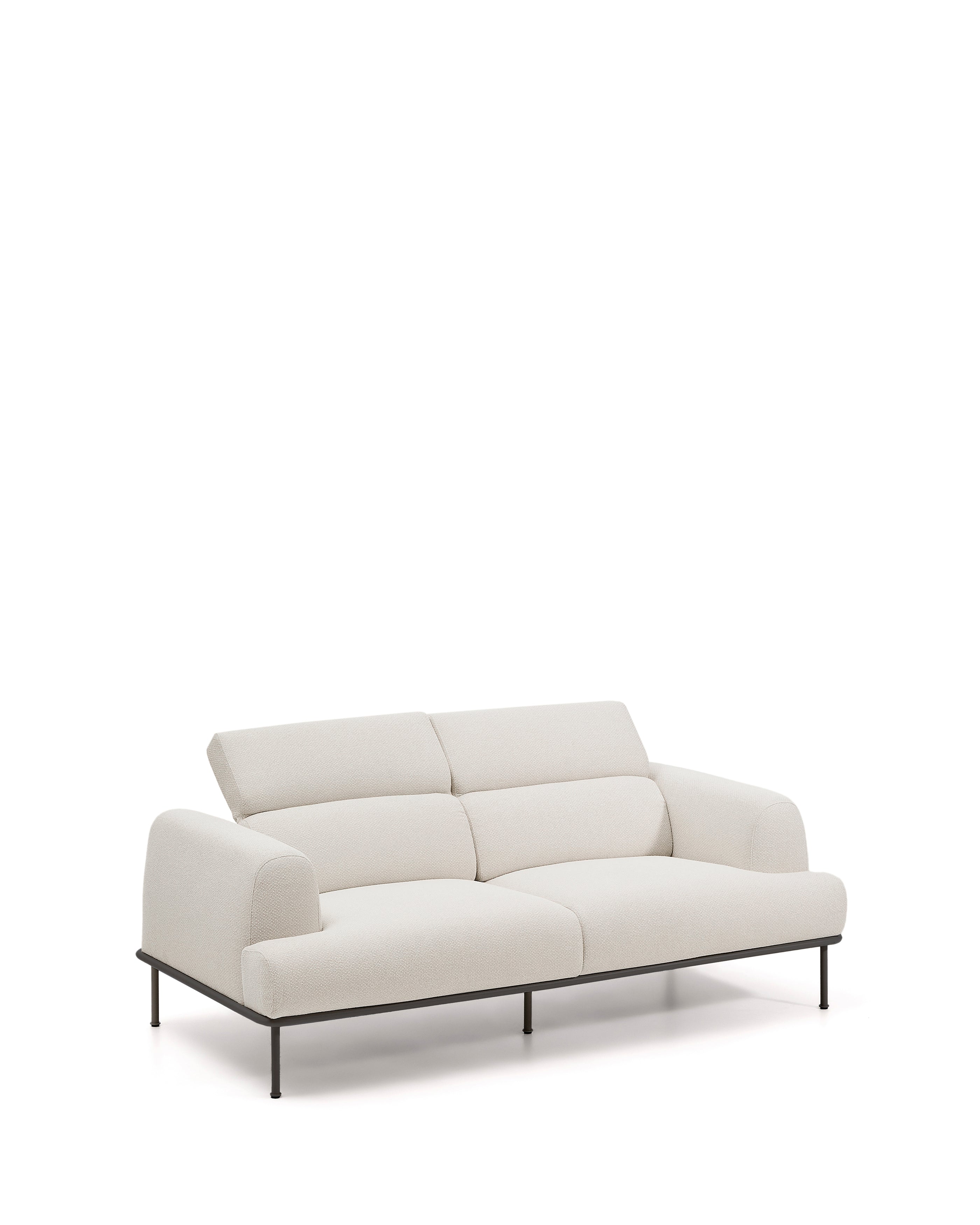 Aurum 2-seater sofa in ecru chenille with reclining headrest and matte grey metal base 214 cm FSC Mix Credit - Product Image