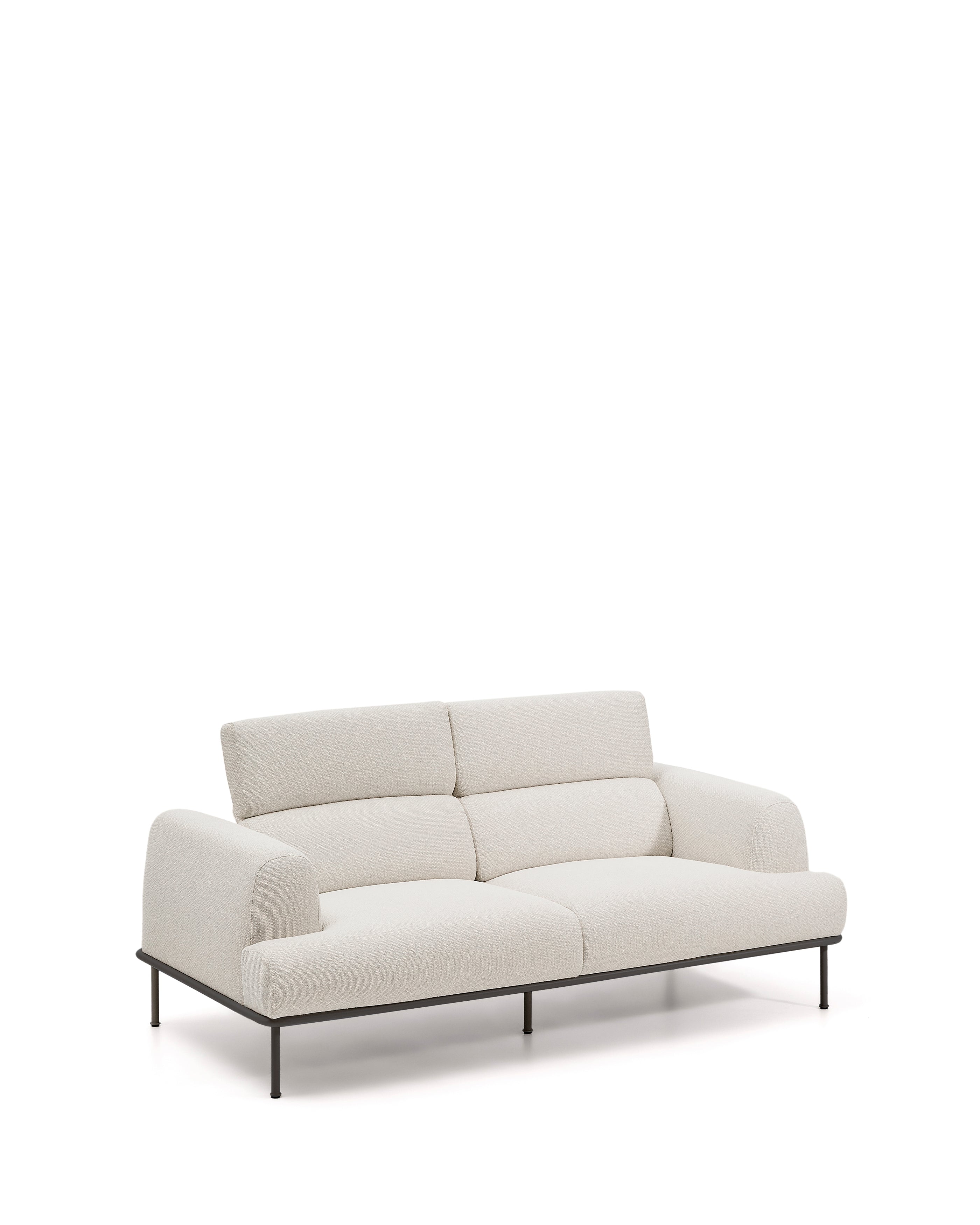 Aurum 2-seater sofa in ecru chenille with reclining headrest and matte grey metal base 214 cm FSC Mix Credit - Product Image