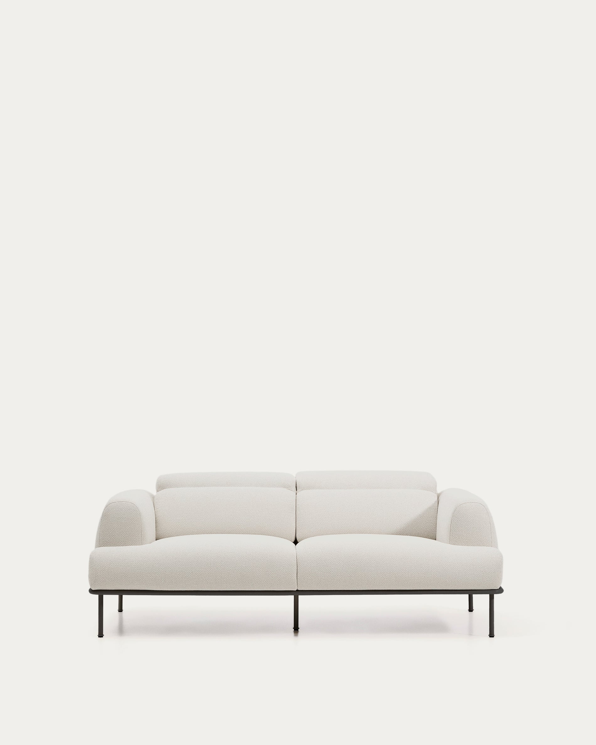Aurum 2-seater sofa in ecru chenille with reclining headrest and matte grey metal base 214 cm FSC Mix Credit - Product View