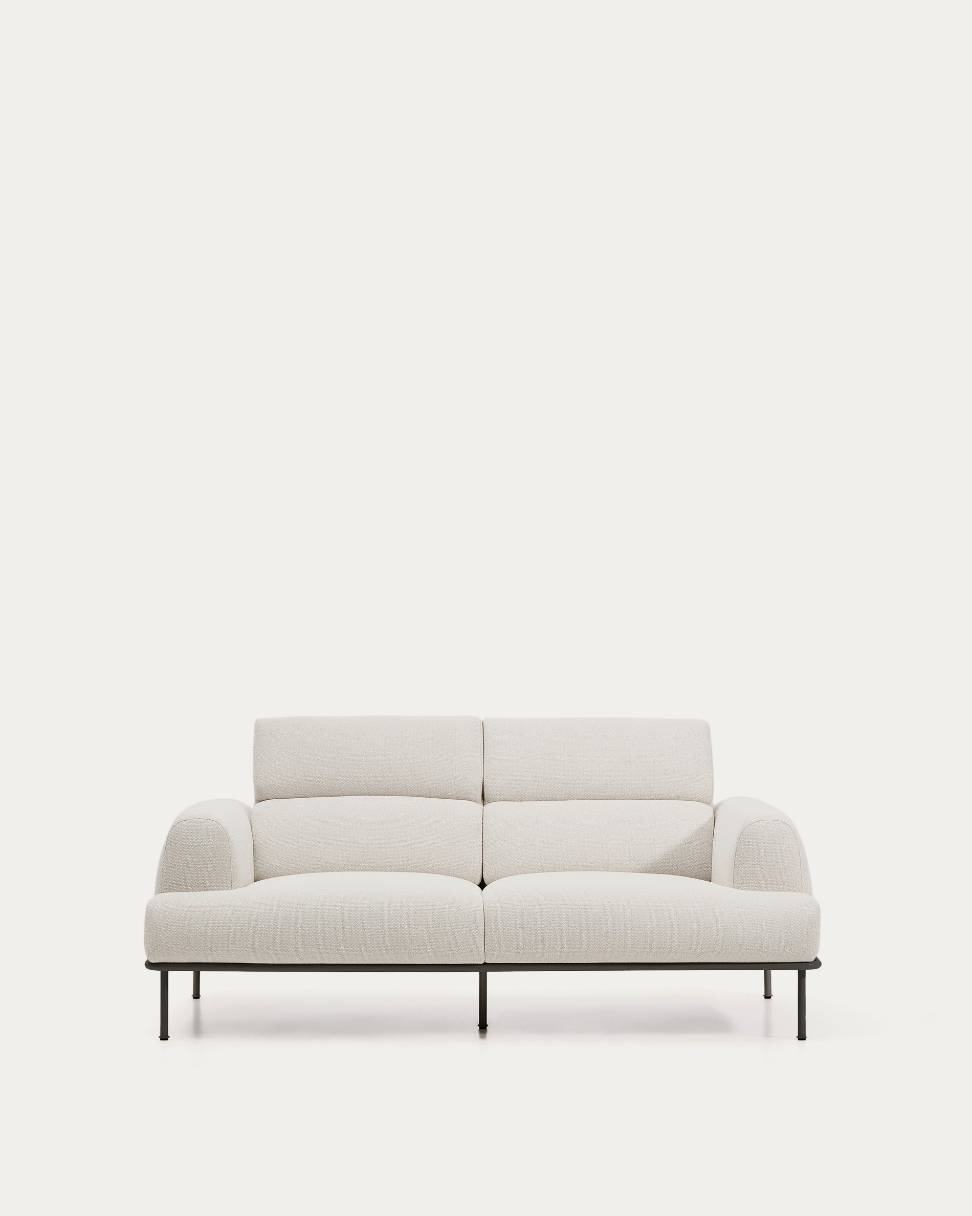 Aurum 2-seater sofa in ecru chenille with reclining headrest and matte grey metal base 214 cm FSC Mix Credit - Product View