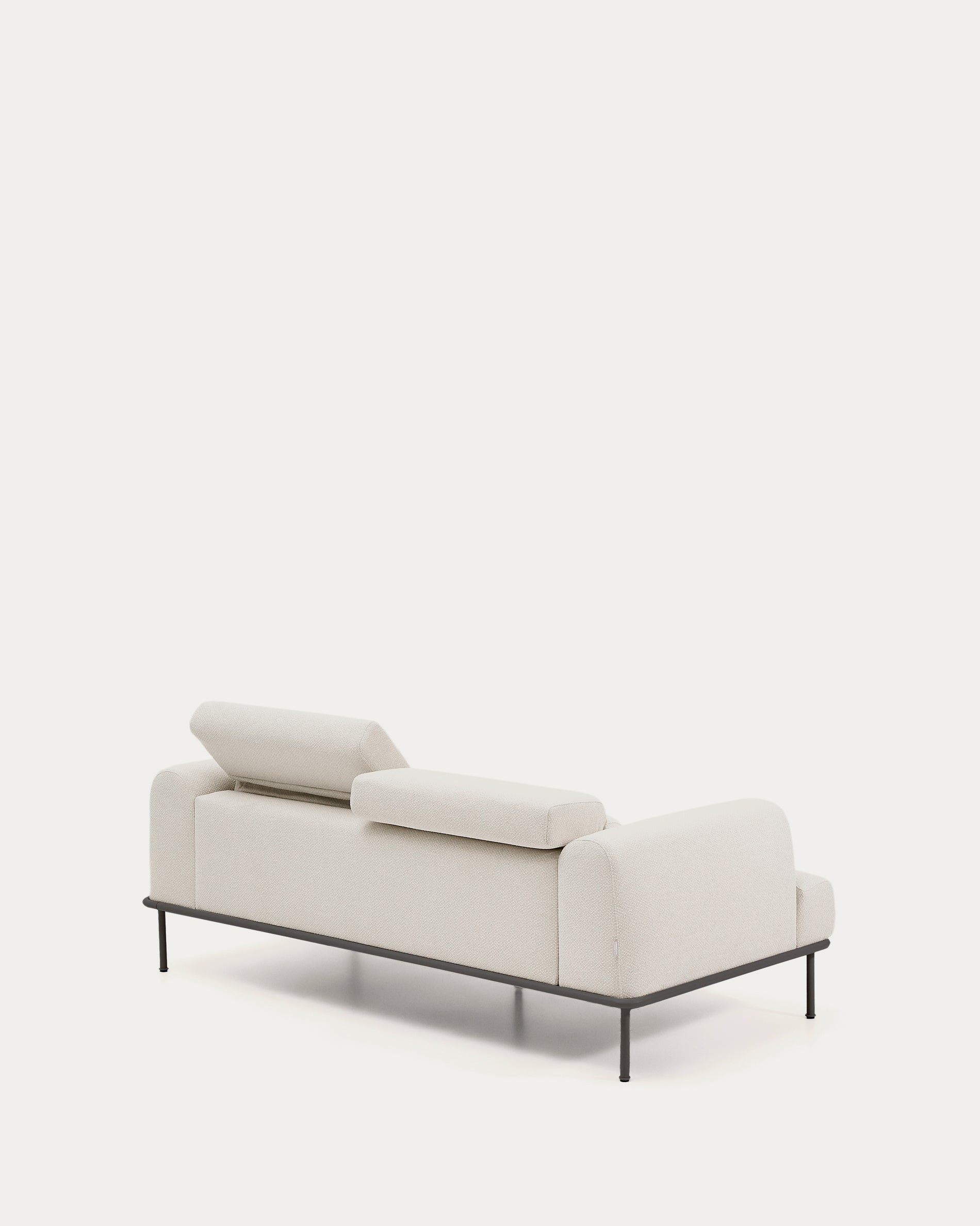 Aurum 2-seater sofa in ecru chenille with reclining headrest and matte grey metal base 214 cm FSC Mix Credit - Product View