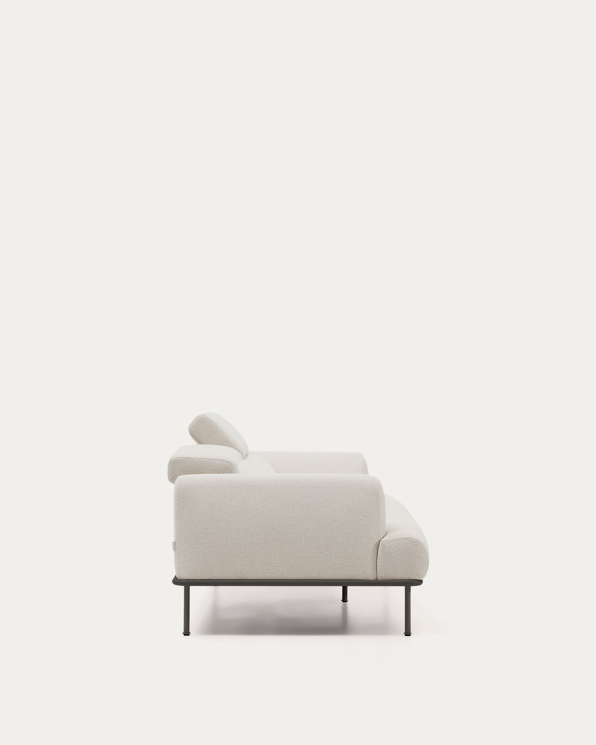 Aurum 2-seater sofa in ecru chenille with reclining headrest and matte grey metal base 214 cm FSC Mix Credit - Product View