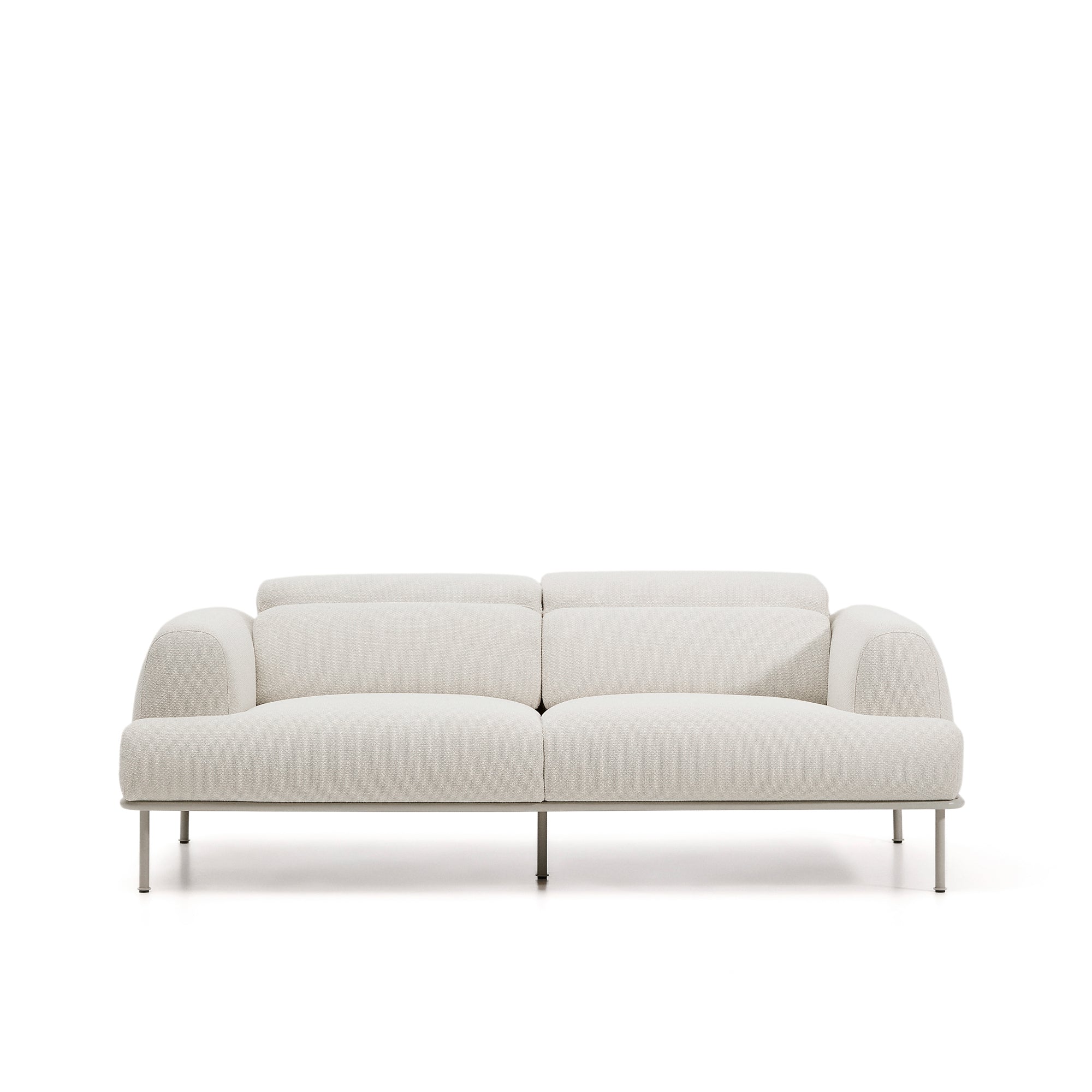 Aurum 3-seater sofa in ecru chenille with reclining headrest and matte beige metal base 234cm FSC Mix Credit - Product Image