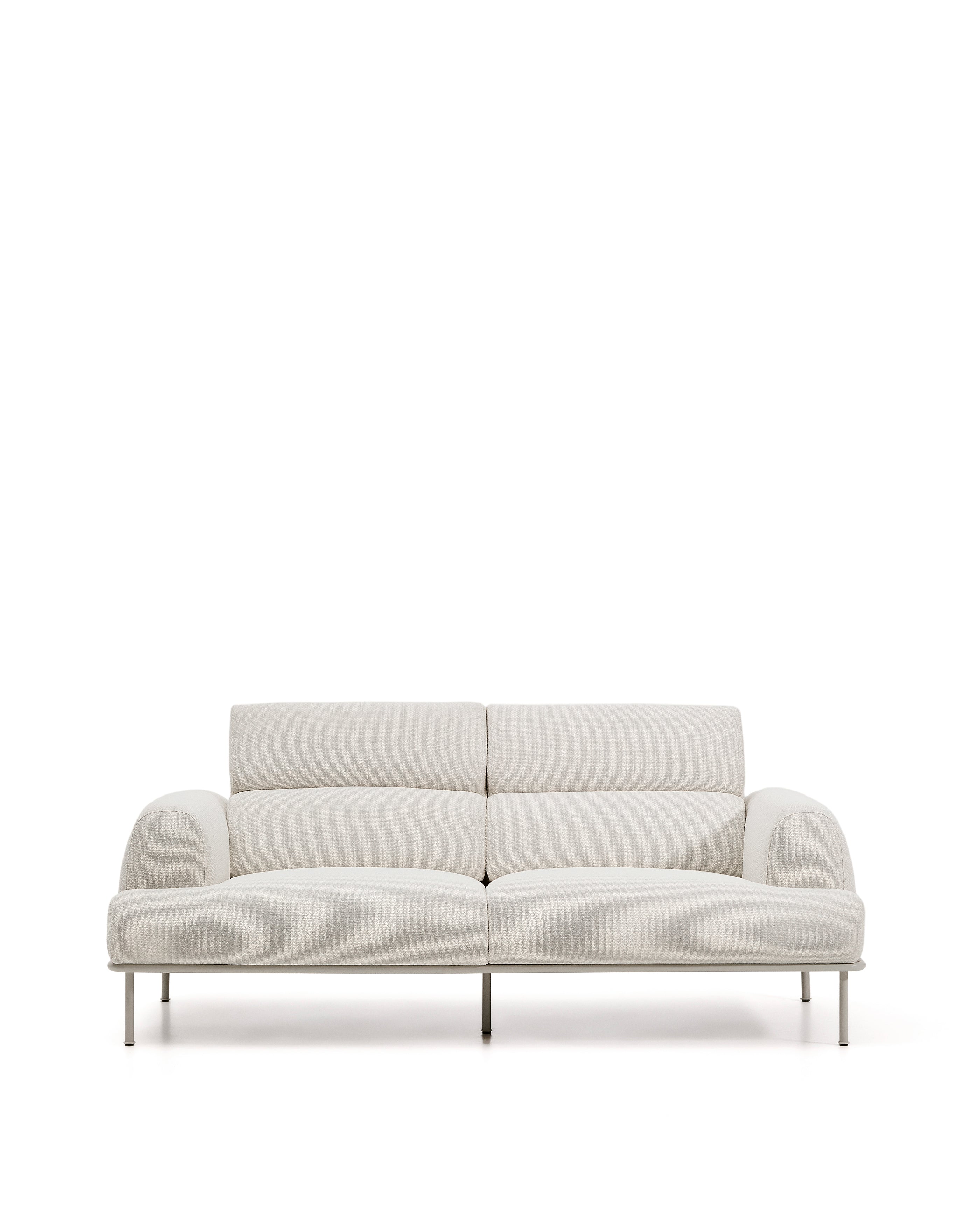 Aurum 3-seater sofa in ecru chenille with reclining headrest and matte beige metal base 234cm FSC Mix Credit - Product Image