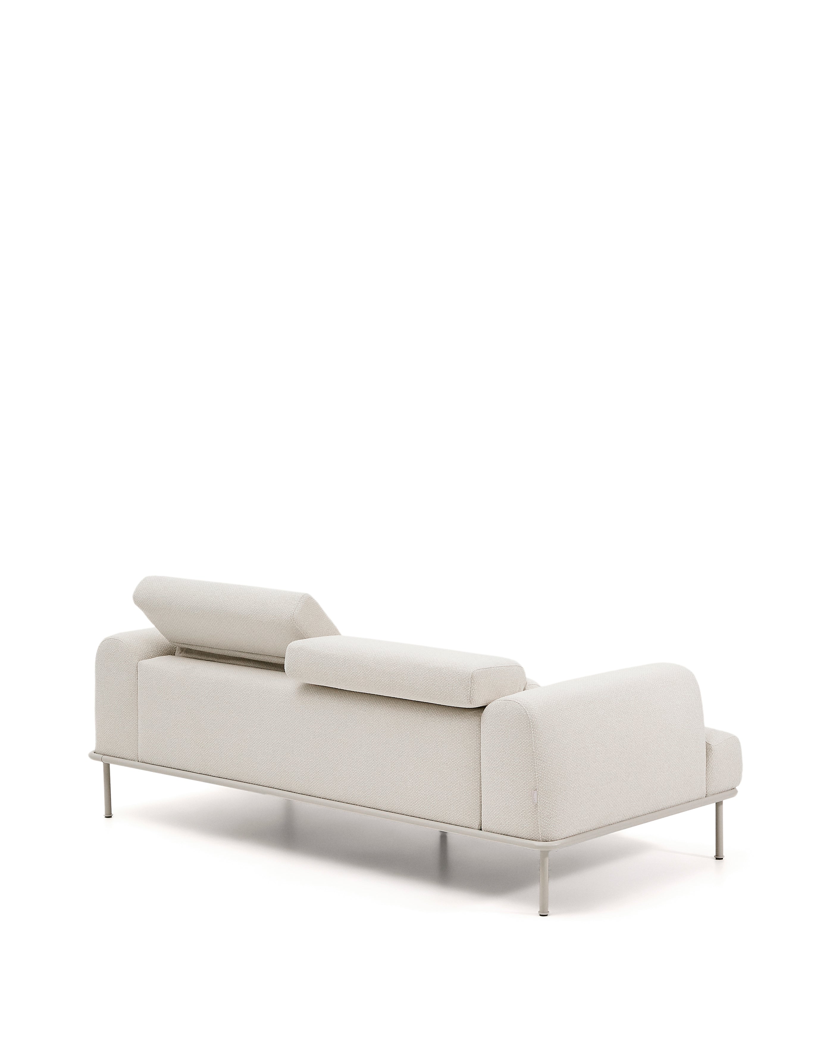 Aurum 3-seater sofa in ecru chenille with reclining headrest and matte beige metal base 234cm FSC Mix Credit - Product Image