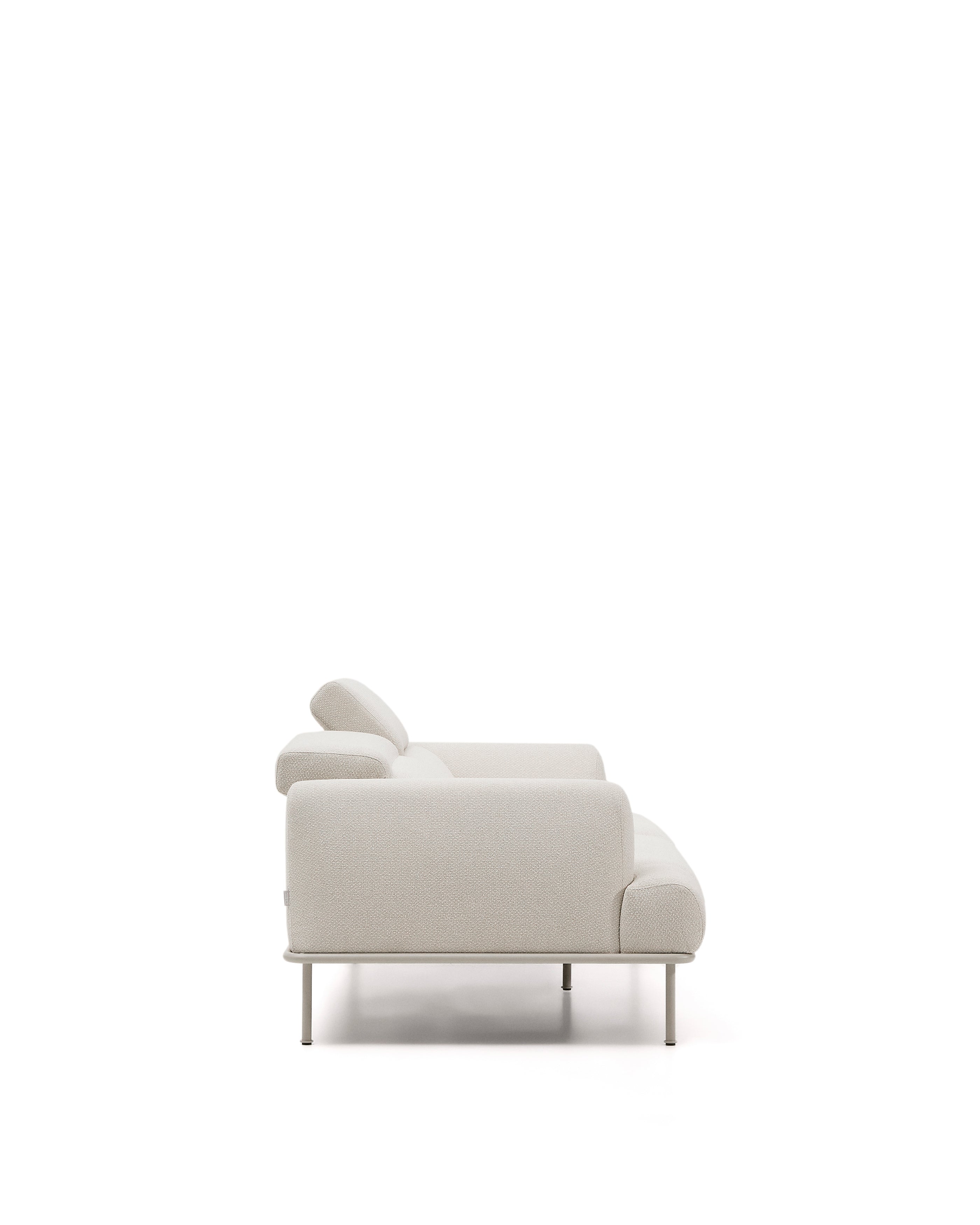 Aurum 3-seater sofa in ecru chenille with reclining headrest and matte beige metal base 234cm FSC Mix Credit - Product Image