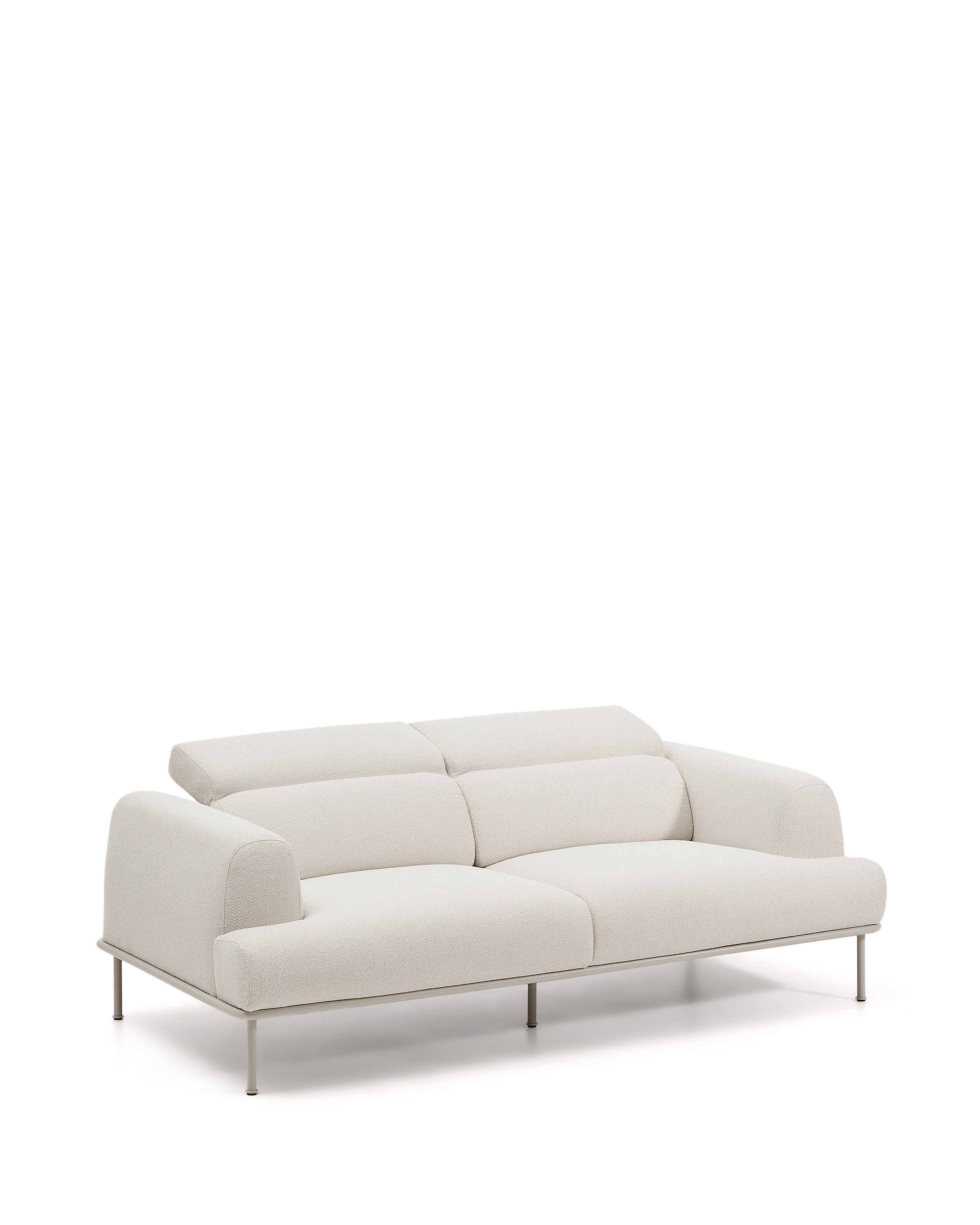 Aurum 3-seater sofa in ecru chenille with reclining headrest and matte beige metal base 234cm FSC Mix Credit - Product Image