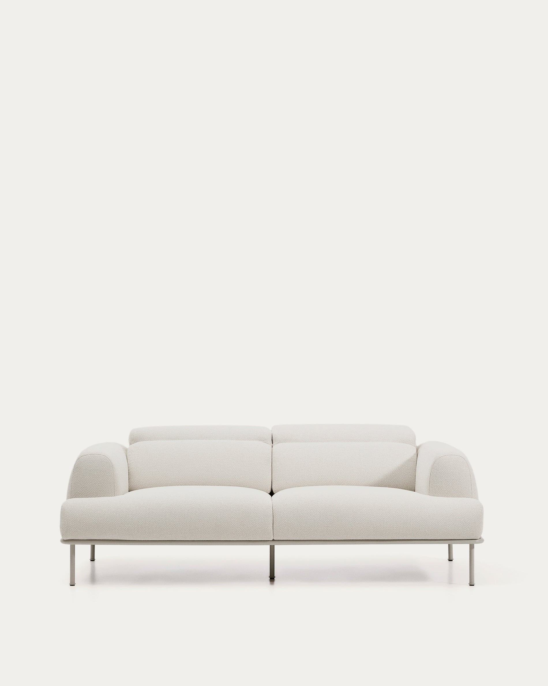Aurum 3-seater sofa in ecru chenille with reclining headrest and matte beige metal base 234cm FSC Mix Credit - Product View