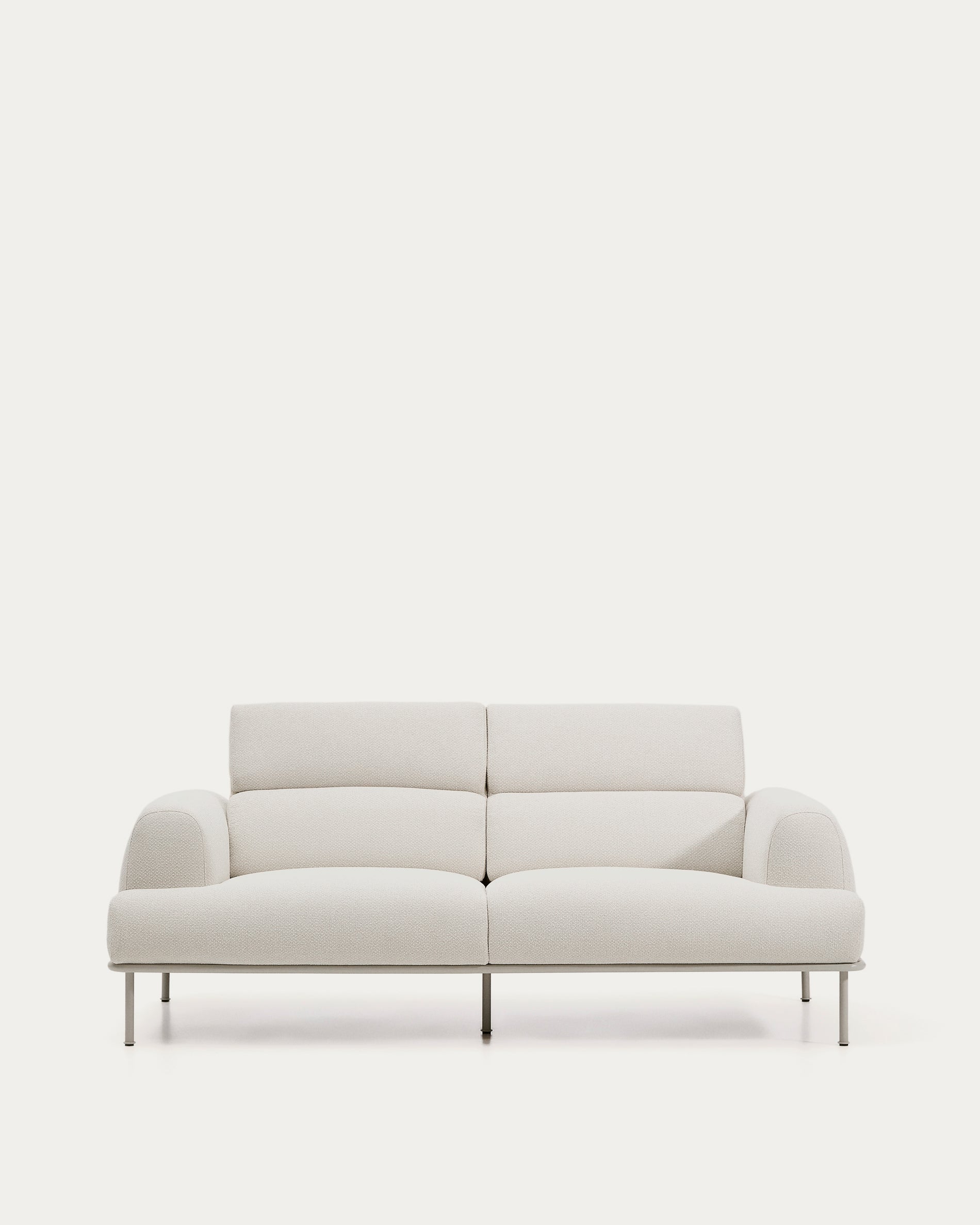 Aurum 3-seater sofa in ecru chenille with reclining headrest and matte beige metal base 234cm FSC Mix Credit - Product View