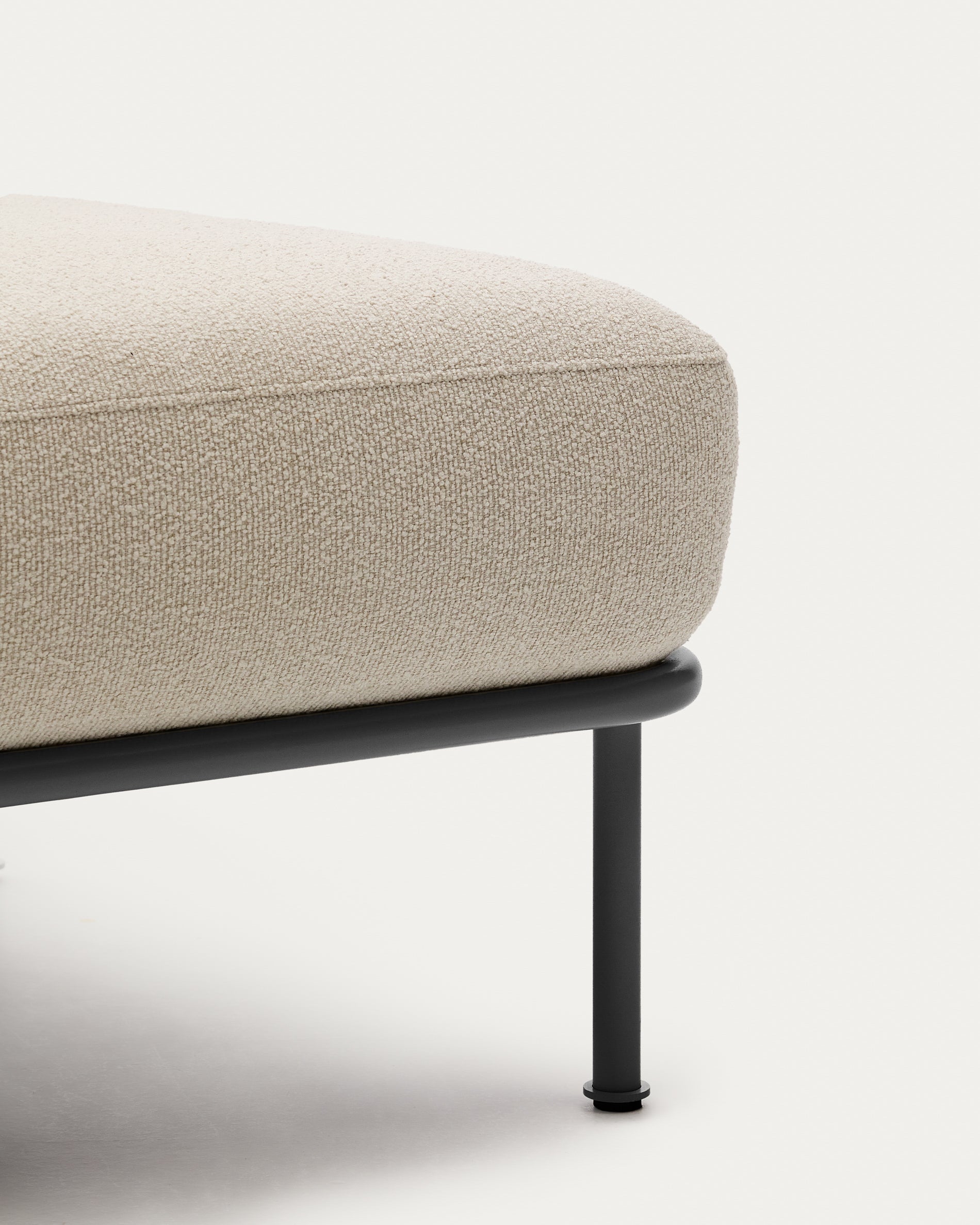 Aurum ecru chenille footrest with matte grey metal base 85 x 85cm FSC Mix Credit - Detail