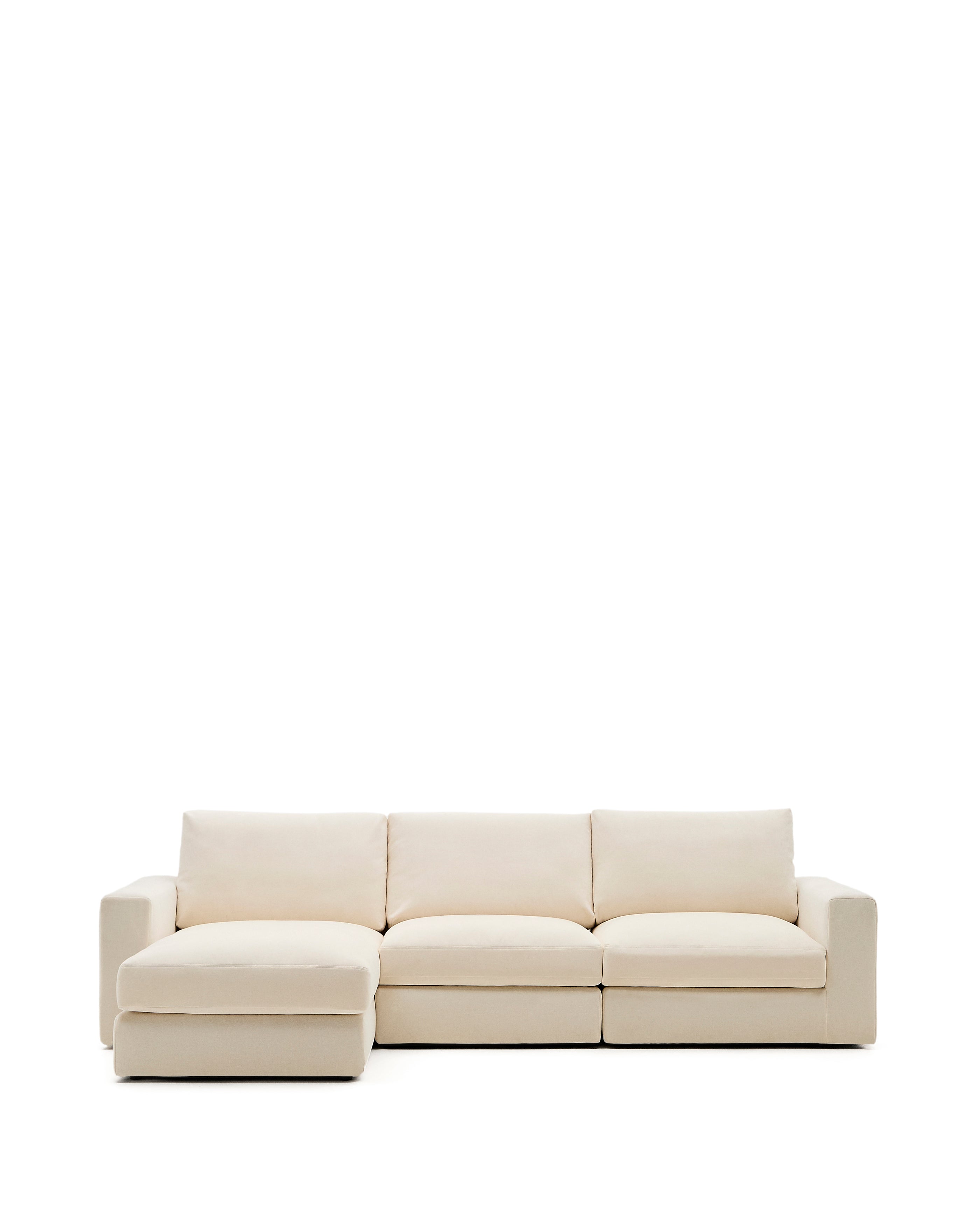 Alea ecru chenille 4-seater modular sofa with left chaise longue and removable cover 310cm - Product Image