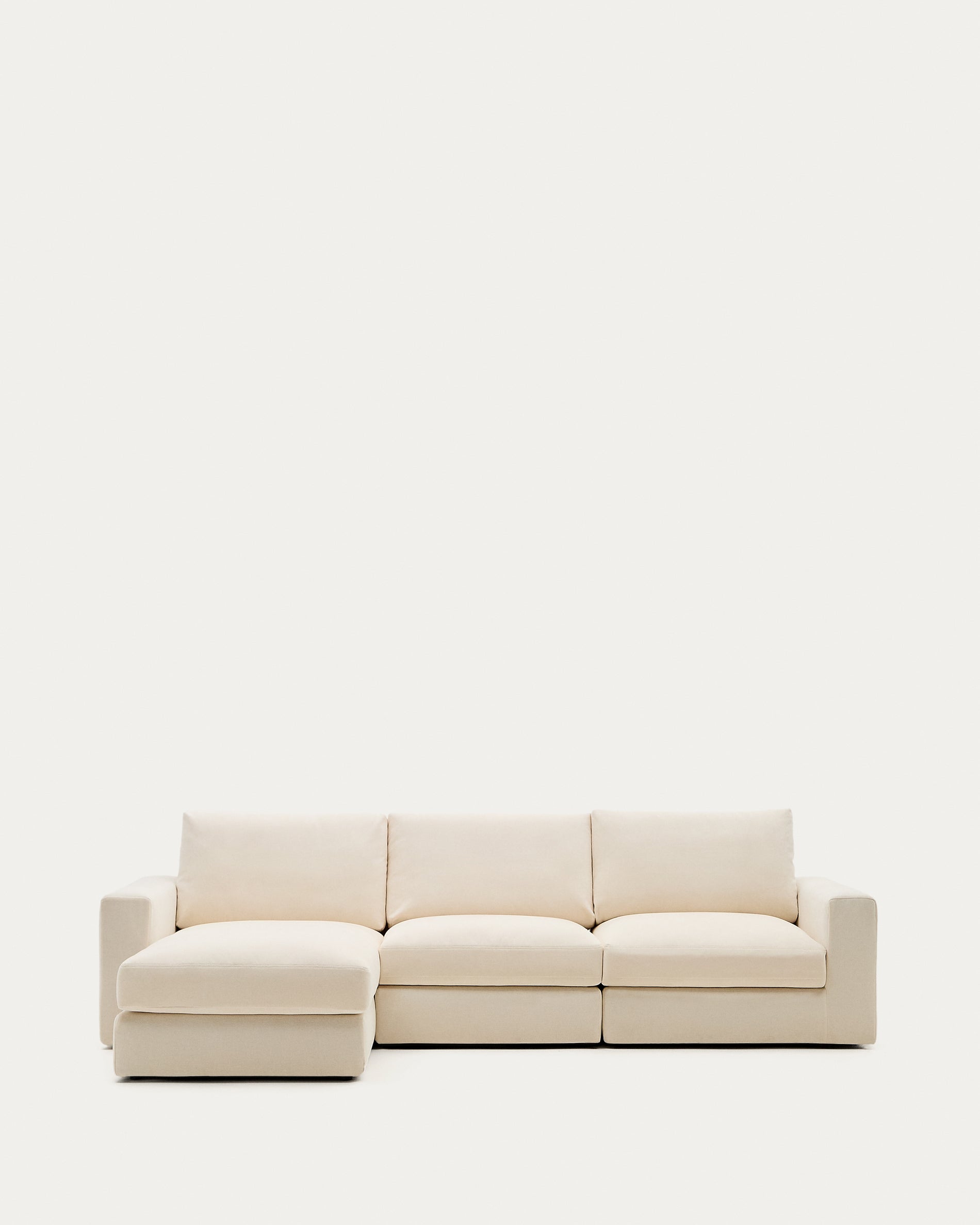 Alea ecru chenille 4-seater modular sofa with left chaise longue and removable cover 310cm - Product View