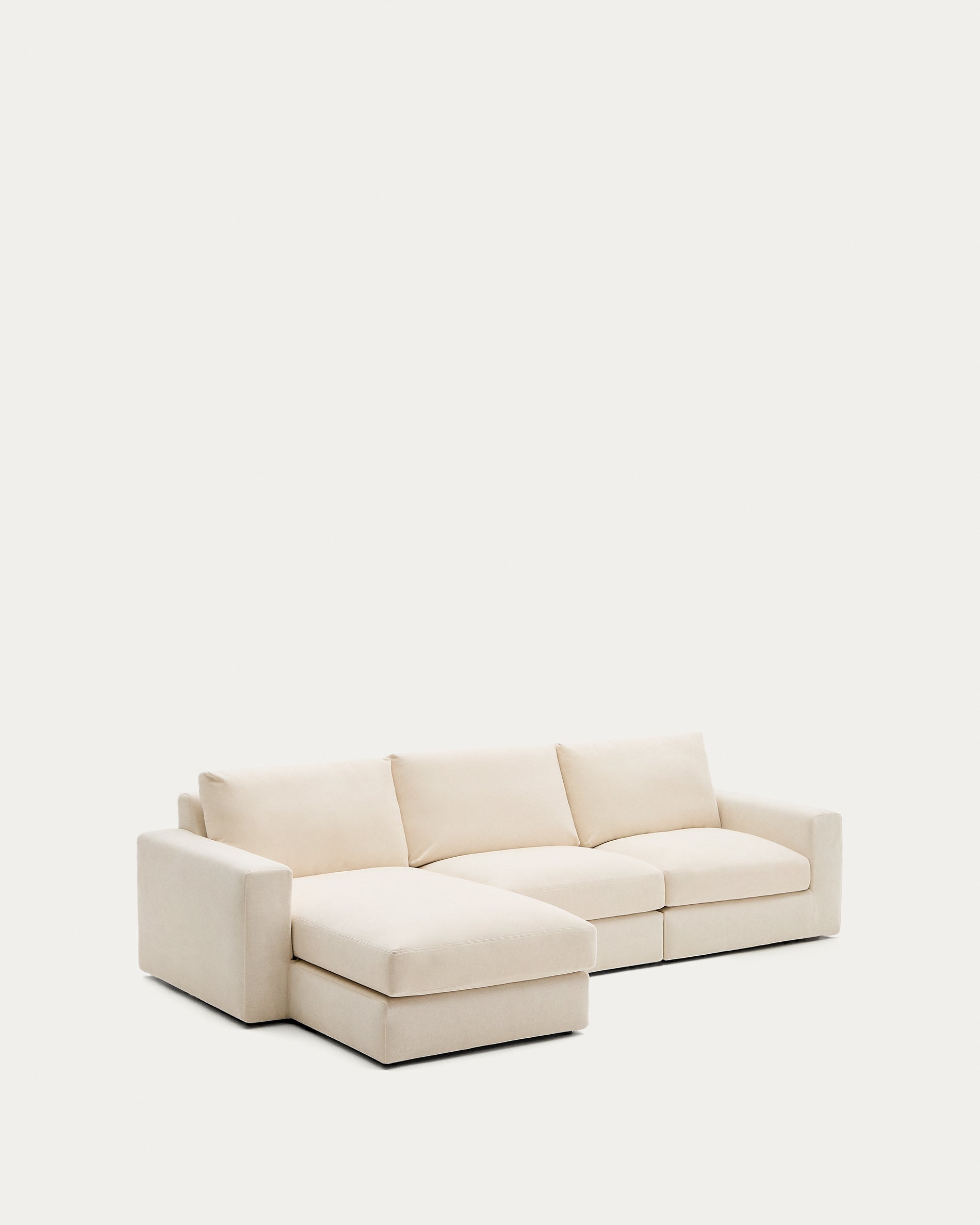 Alea ecru chenille 4-seater modular sofa with left chaise longue and removable cover 310cm - Product View