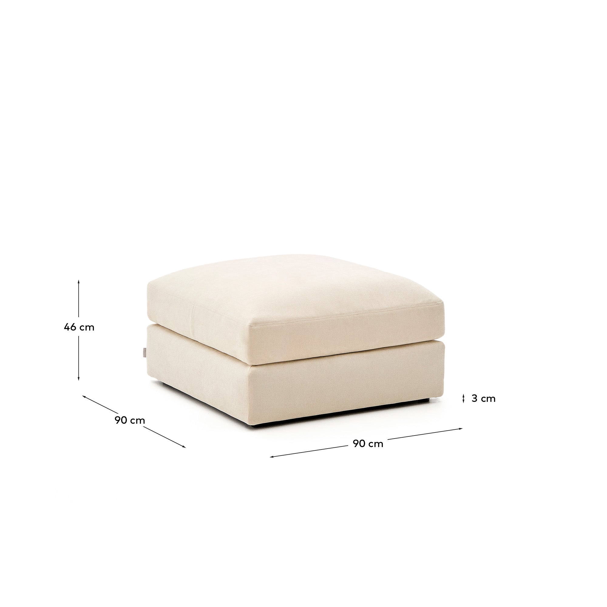 Alea ecru chenille footrest with removable cover 90 x 90cm - Measurements