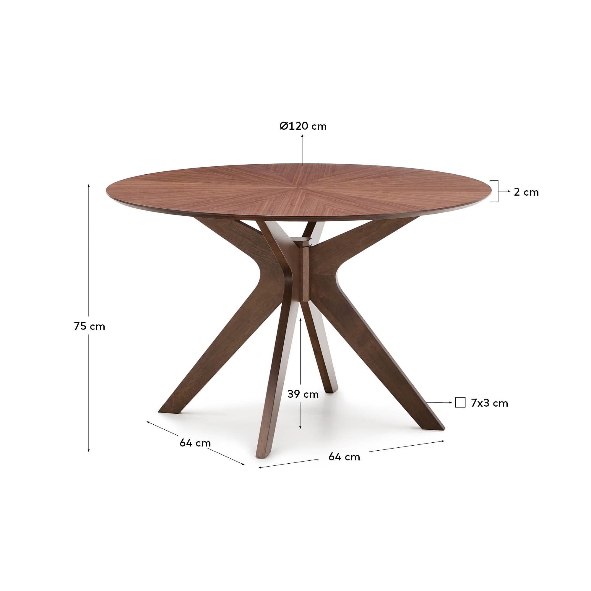 Naanim round table in walnut veneer, Ø 120 cm - Measurements