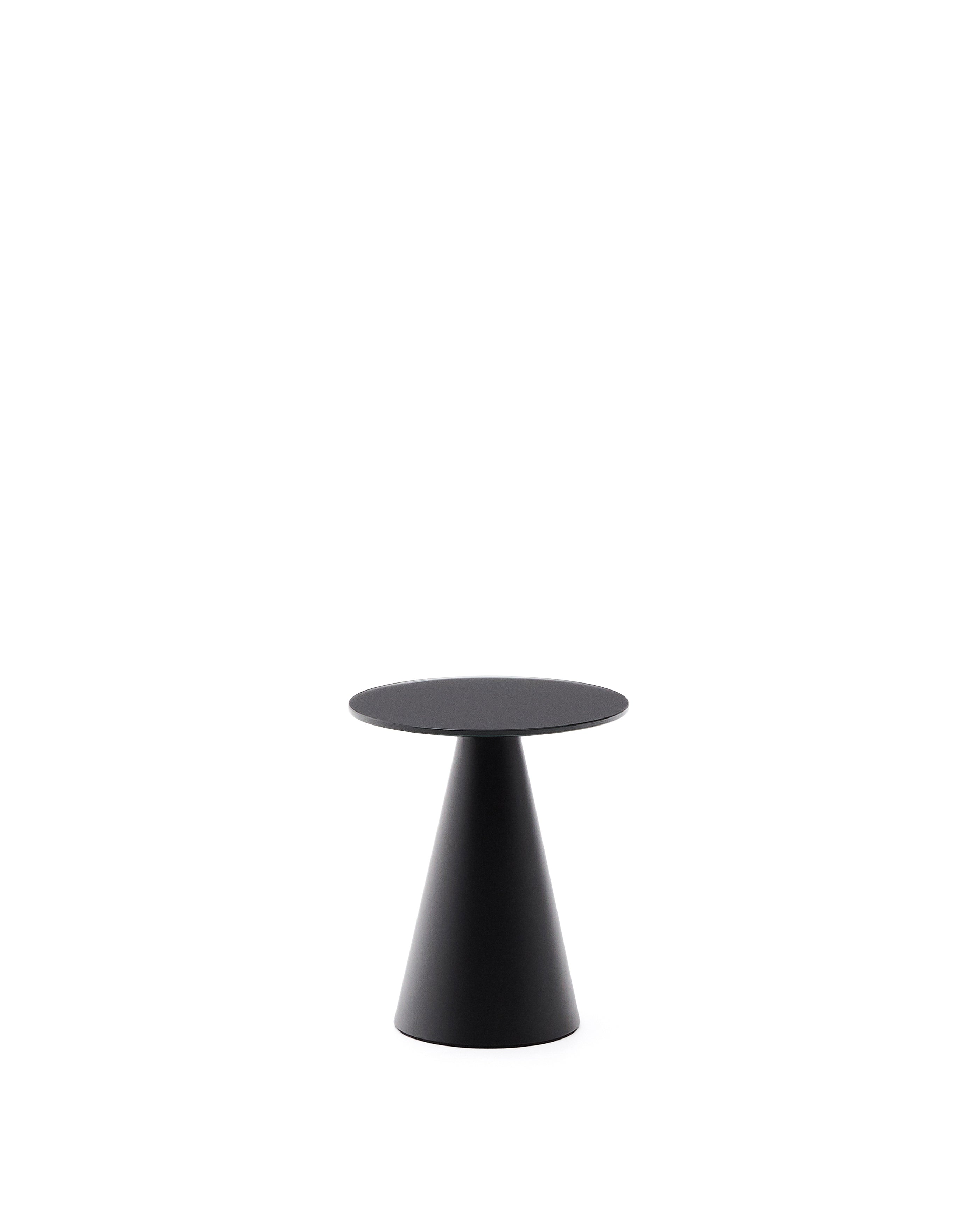 Wilshire side table with frosted tempered glass and steel with matt black painted finish Ø35cm - Product Image