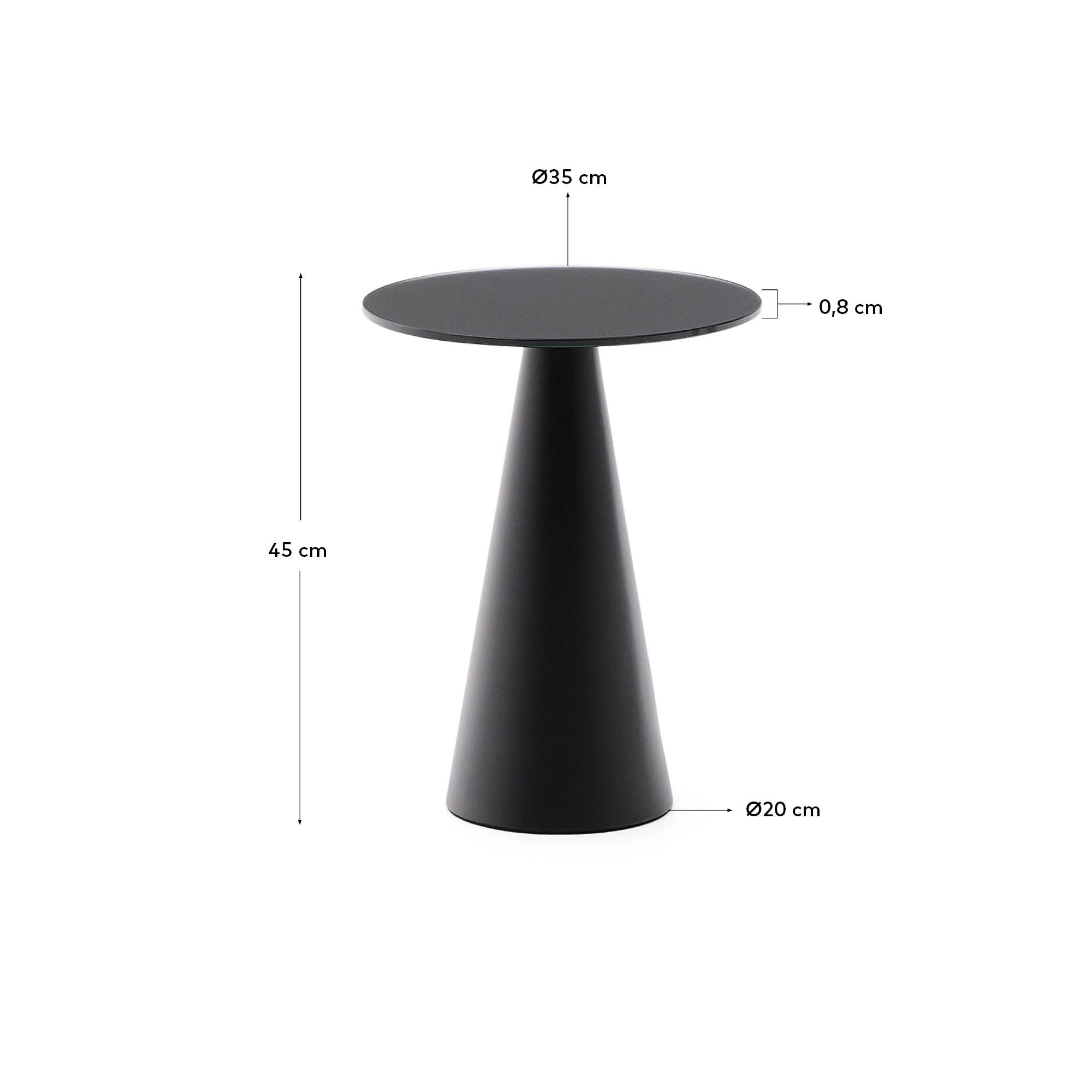 Wilshire side table with frosted tempered glass and steel with matt black painted finish Ø35cm - Measurements