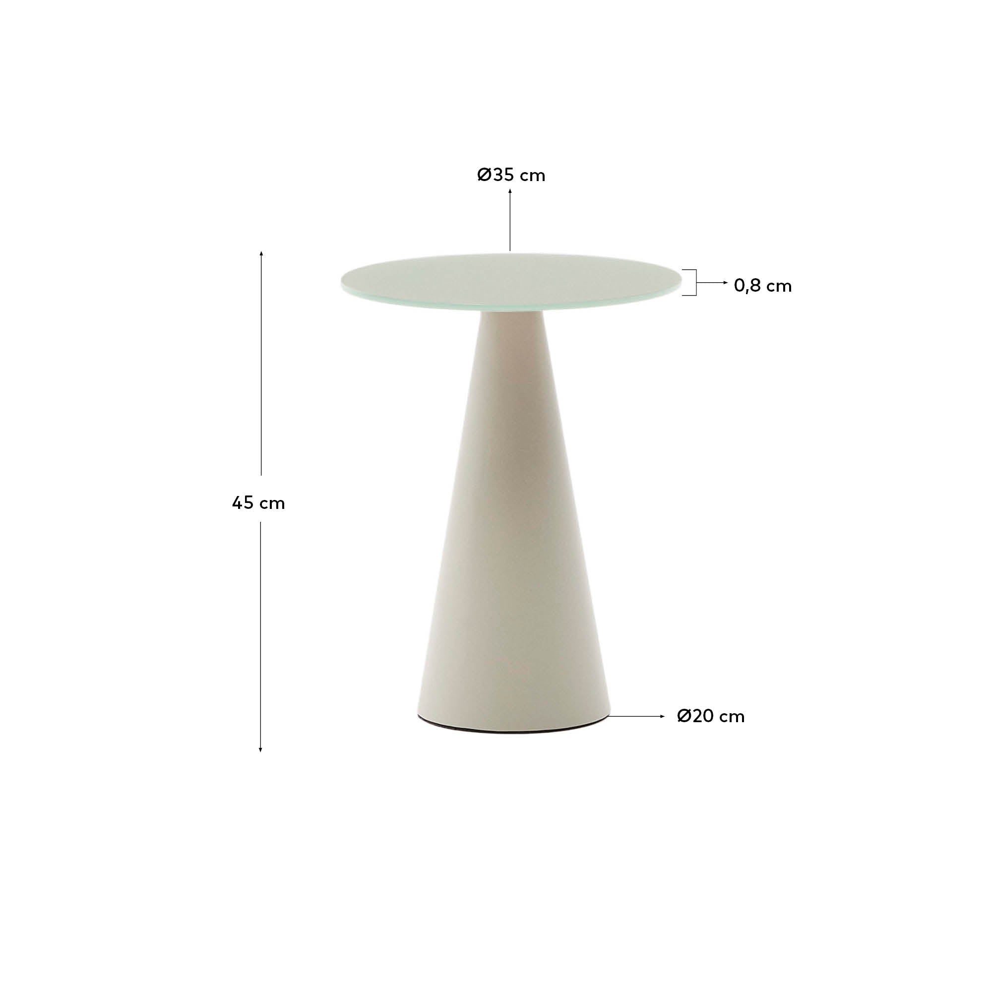 Wilshire side table with frosted tempered glass and steel with matt grey painted finish Ø35cm - Measurements