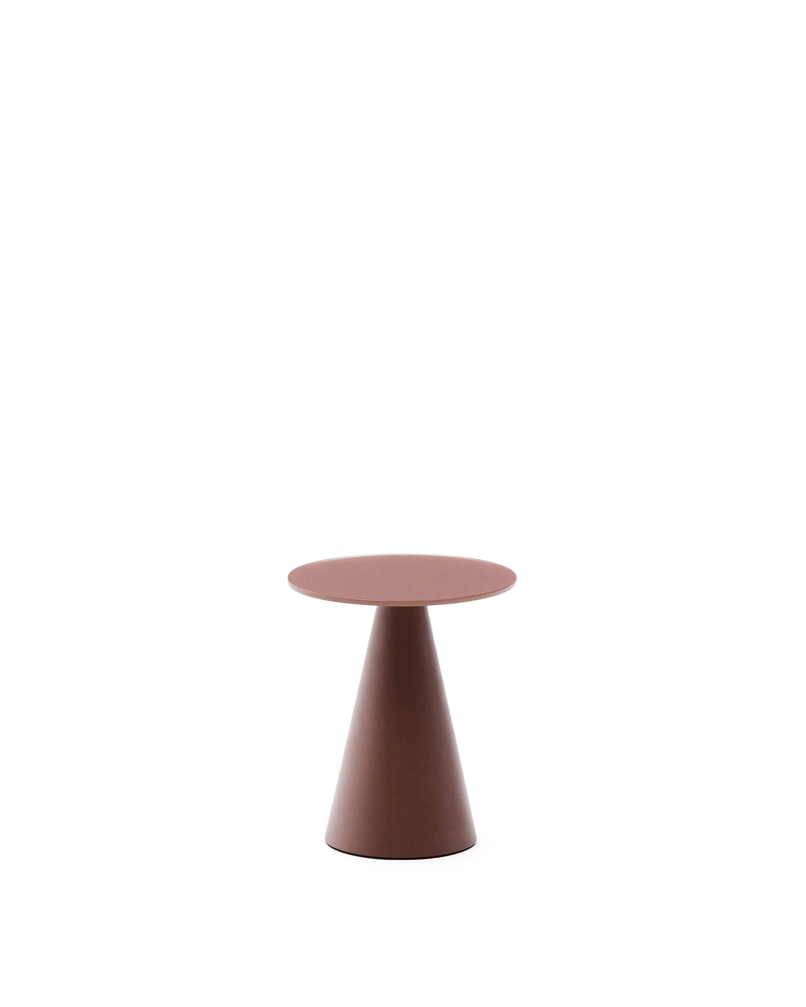 Wilshire side table with frosted tempered glass and matt terracotta painted steel finish Ø35cm - Product Image