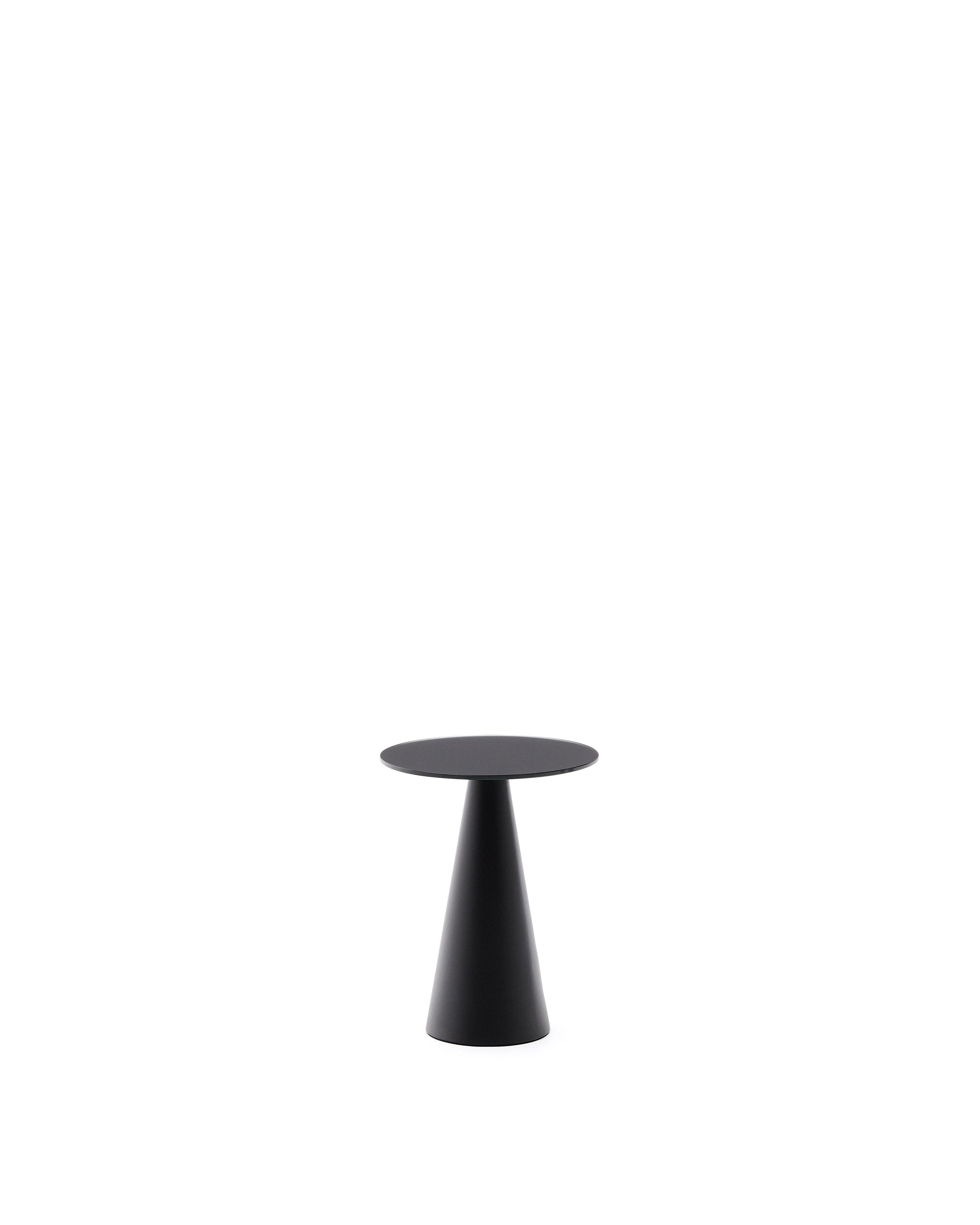 Wilshire side table with frosted tempered glass and steel with matt black painted finish Ø30cm - Product Image