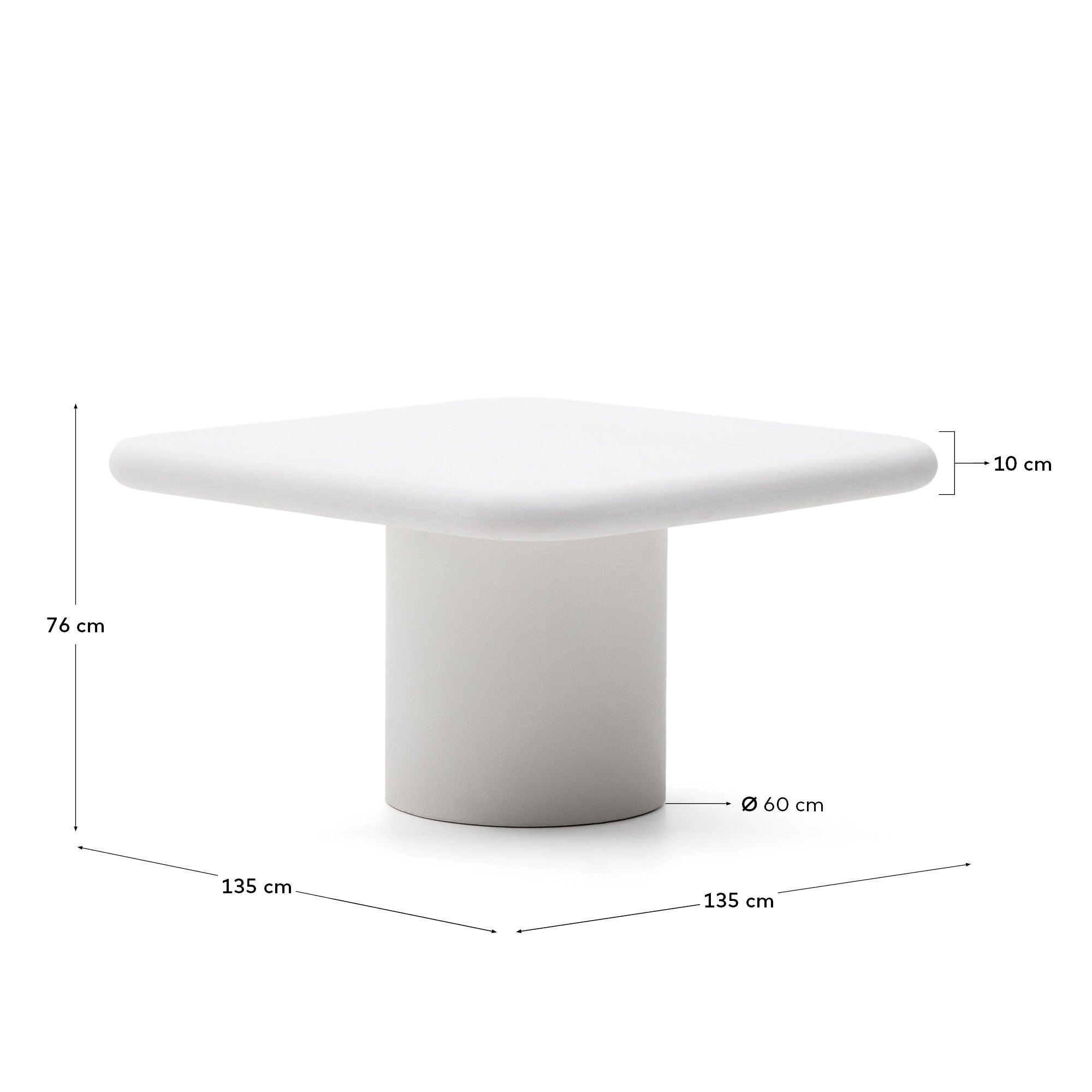 Addaia white cement table 135 x 135cm - Measurements