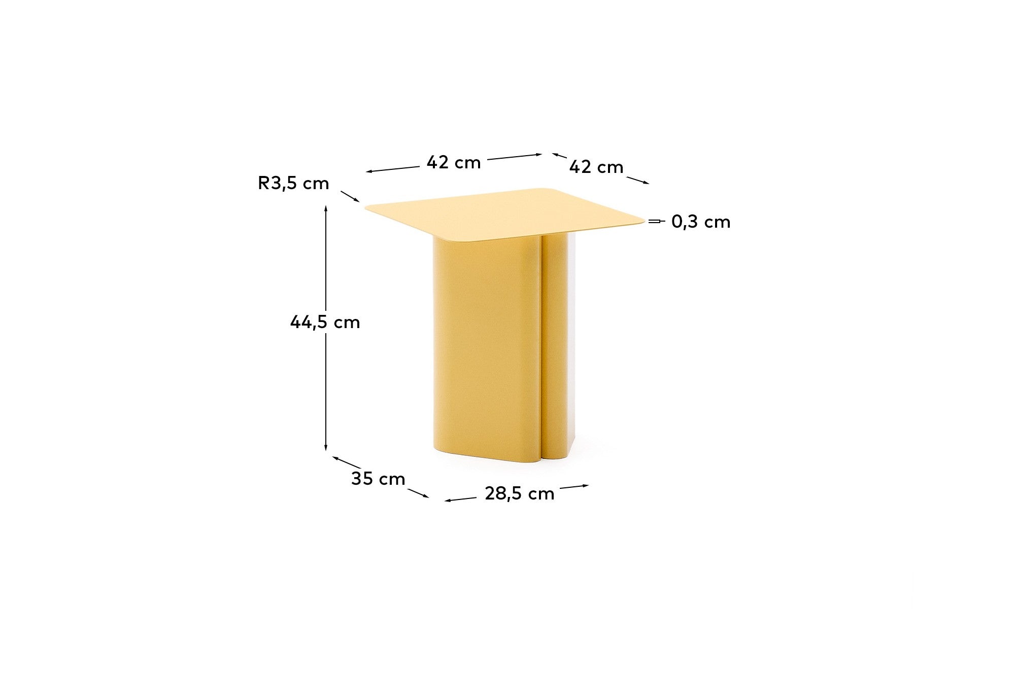 Arvin yellow iron side table 42 x 42cm - Measurements