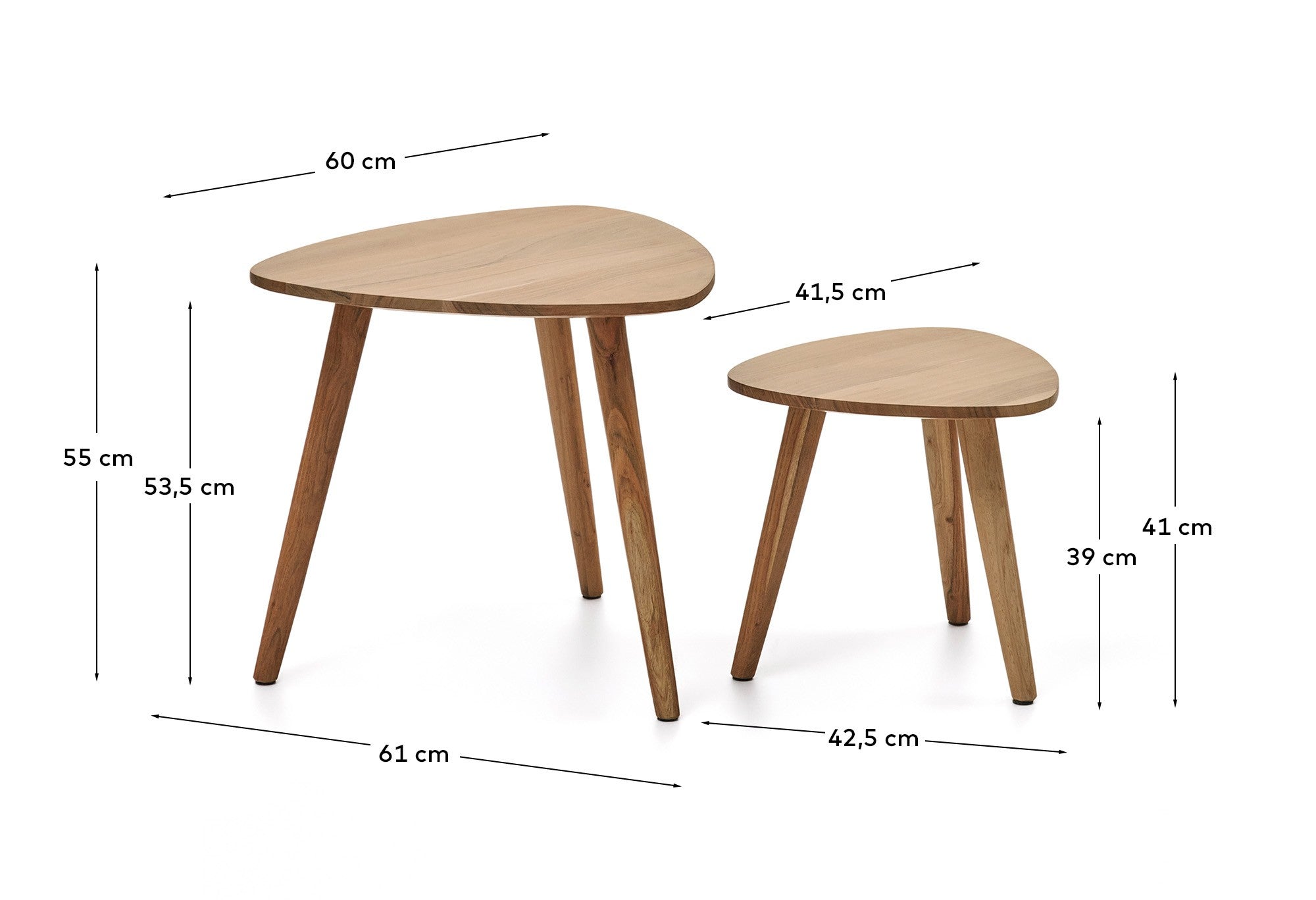 Duvani set of 2 side tables in solid acacia wood with bleached finish - Measurements