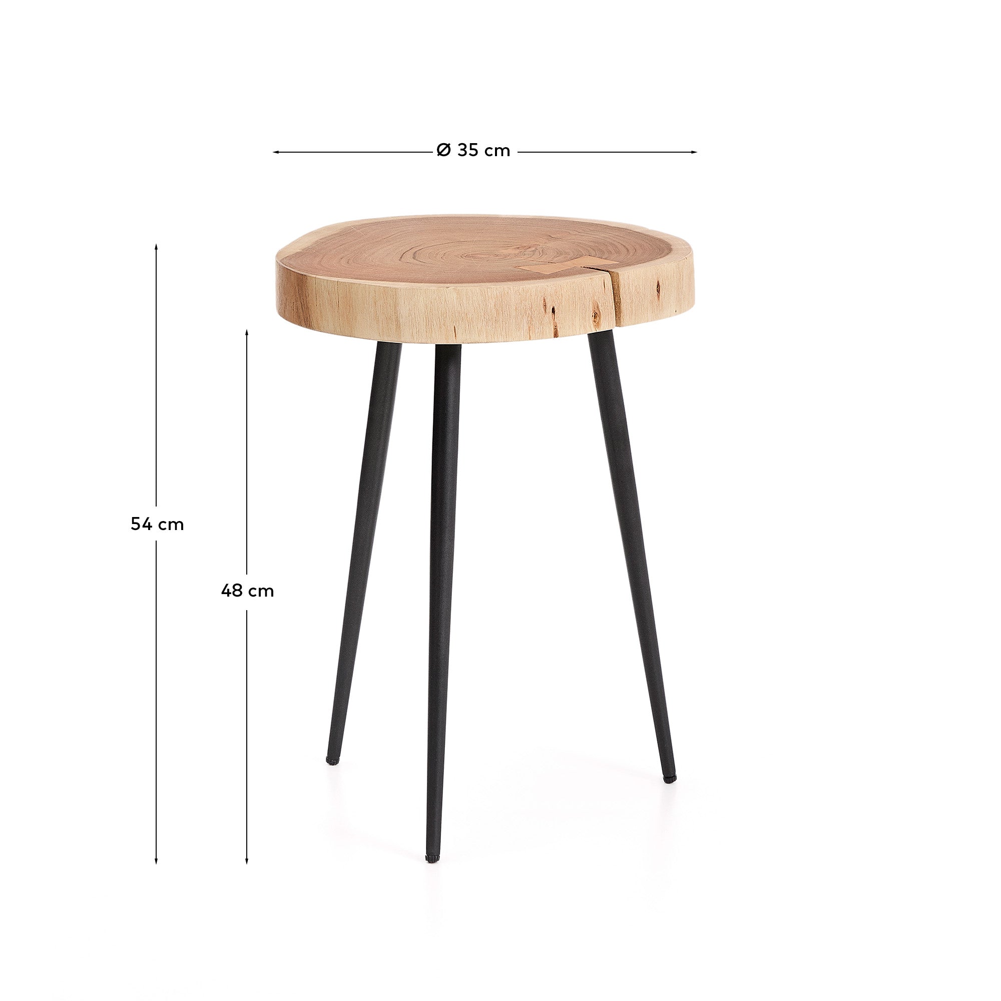 Tanive side table in solid acacia wood with bleached finish and black steel legs Ø35cm - Measurements