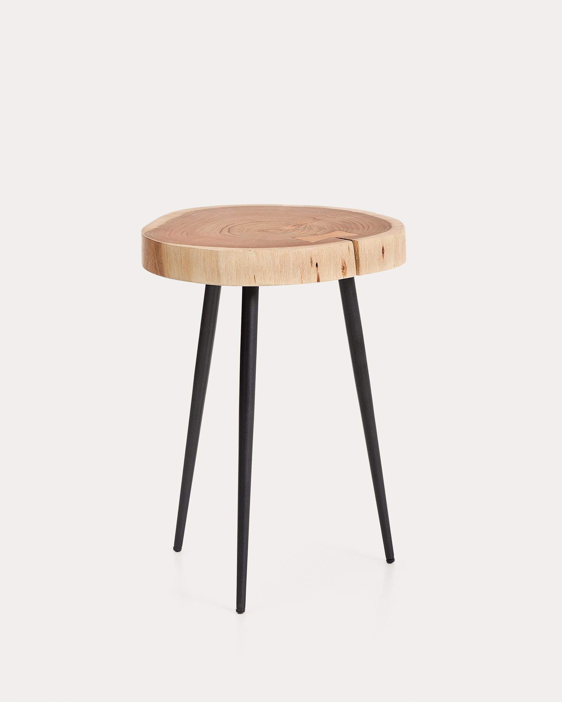 Tanive side table in solid acacia wood with bleached finish and black steel legs Ø35cm - Product View