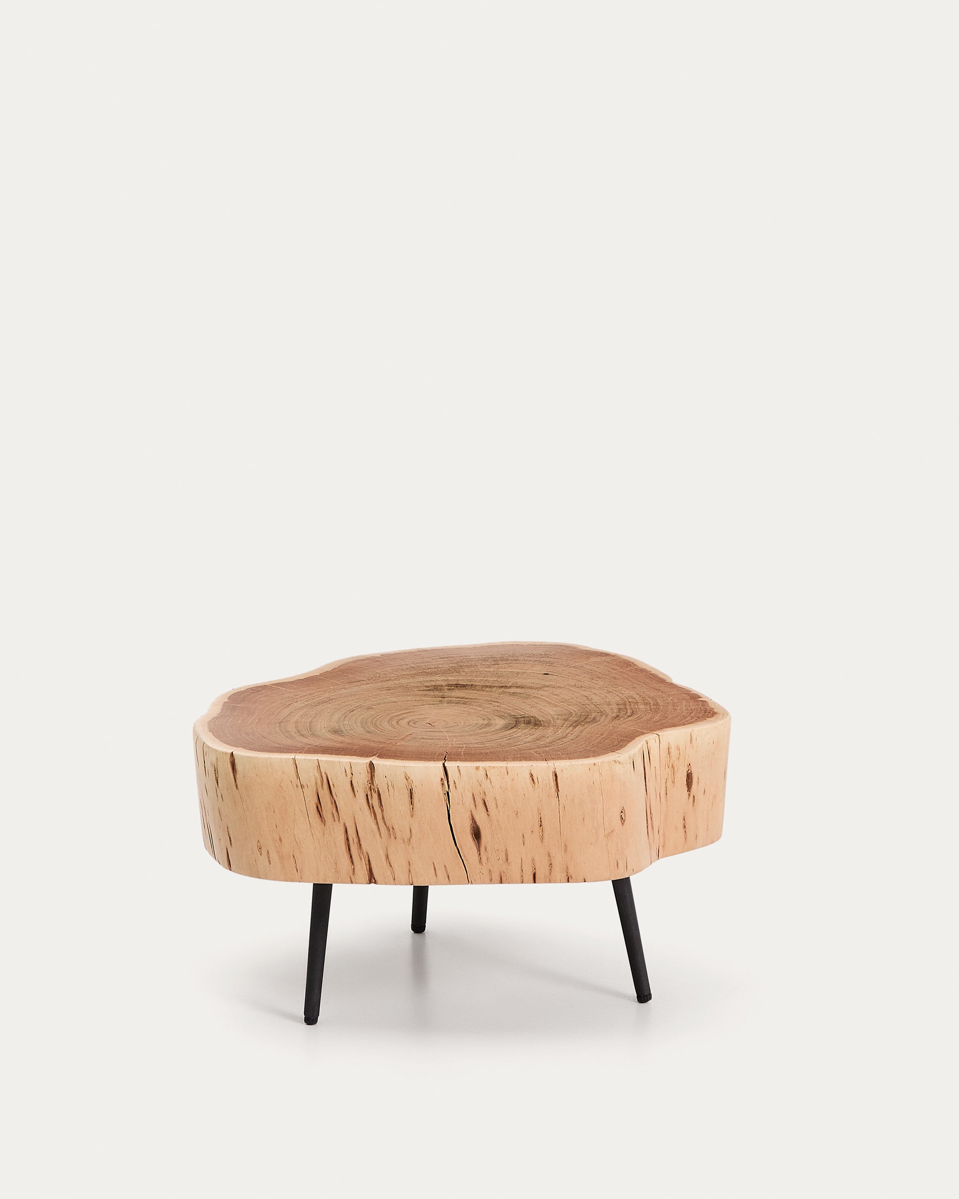 Tavine coffee table in solid acacia wood with bleached finish and black steel legs Ø49cm - Product View