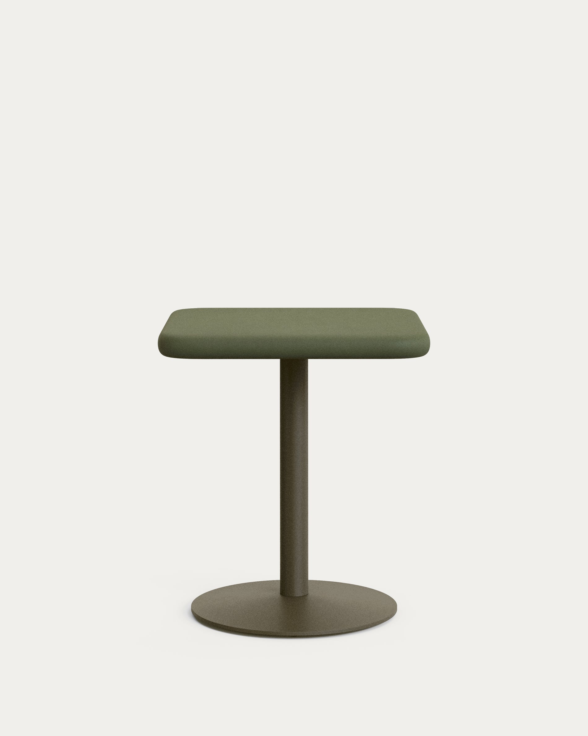 Esilda outdoor table with green cement top 70x70cm and green steel base Ø55x72cm - Product View