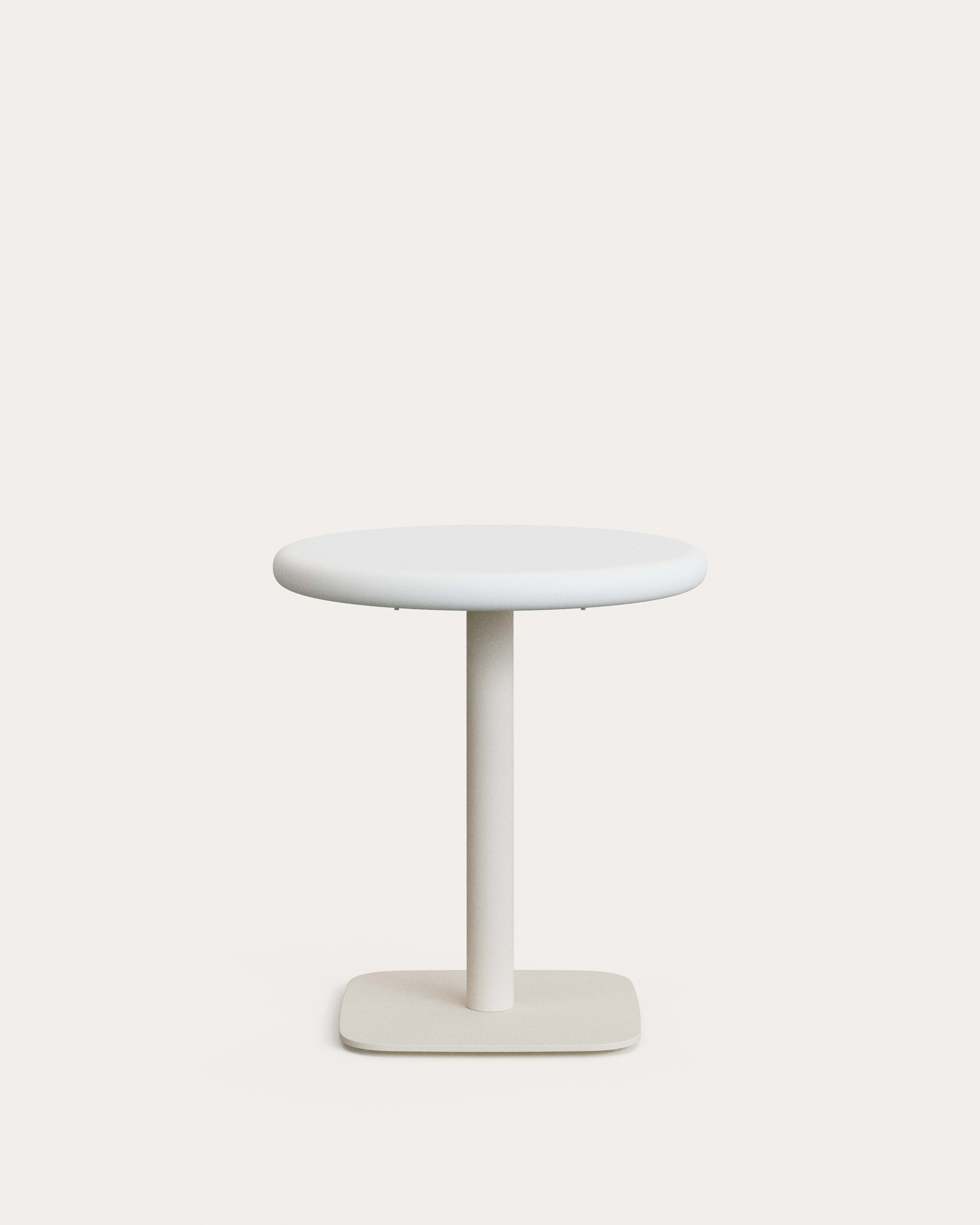 Dina outdoor round table with white cement top Ø70cm and white steel base 48x48x72cm - Product View