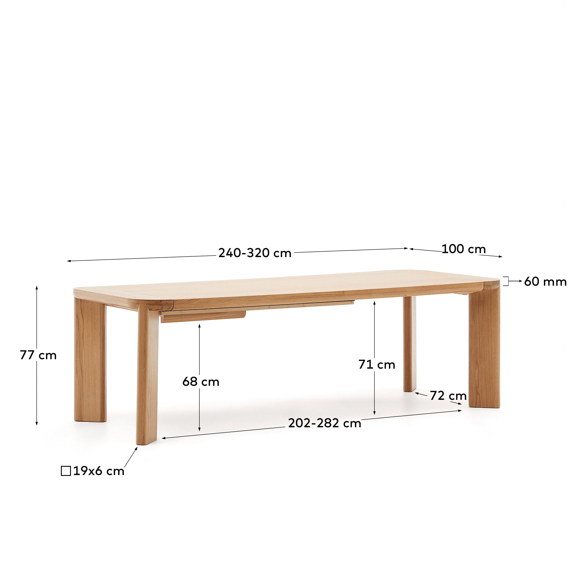 Jondal extendable table made of solid wood and oak veneer, 240 (320) cm x 100 cm FSC 100% - Measurements
