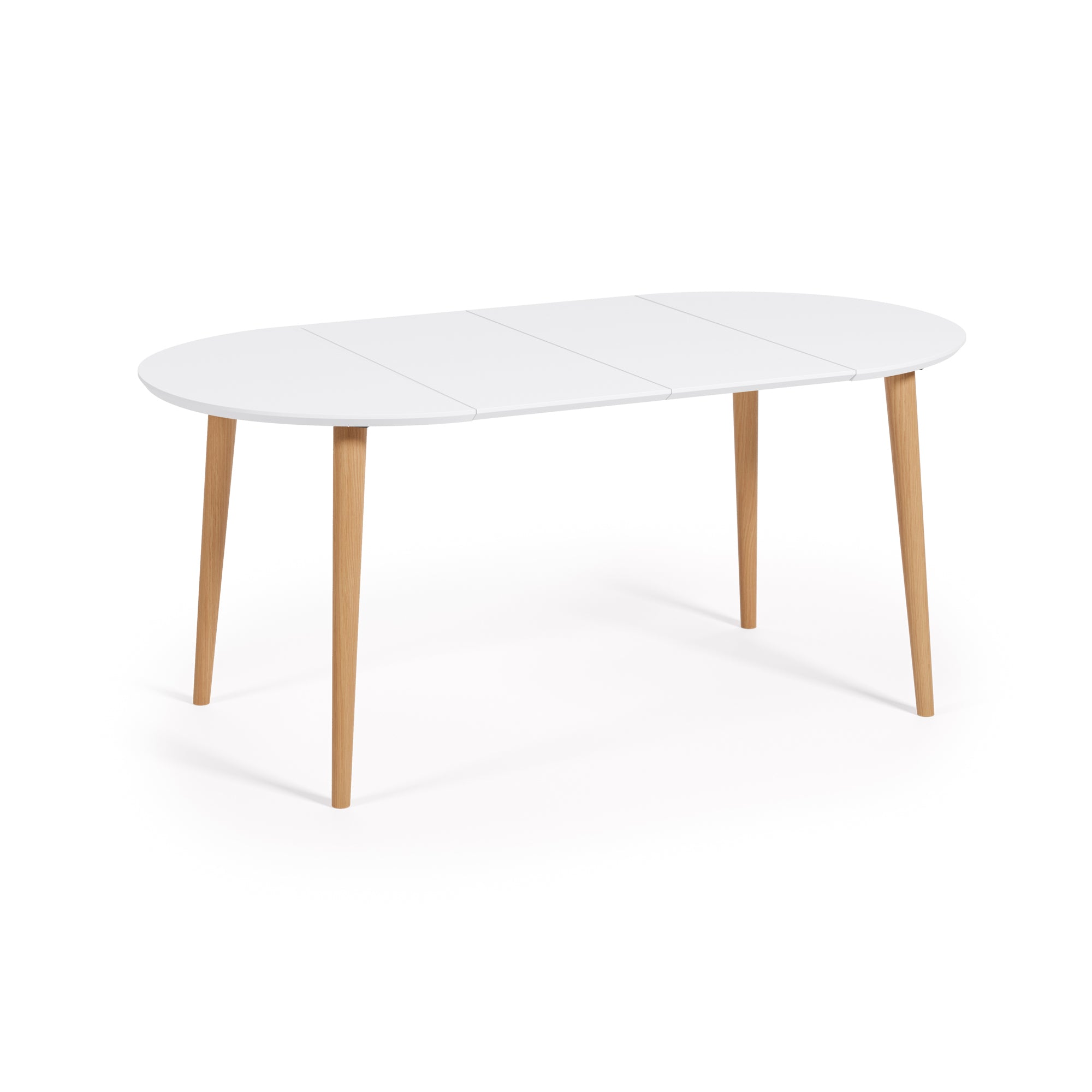 Oqui extendable round table in MDF with white lacquer and solid beech wood legs, 90 (170) x 90 cm - Product Image
