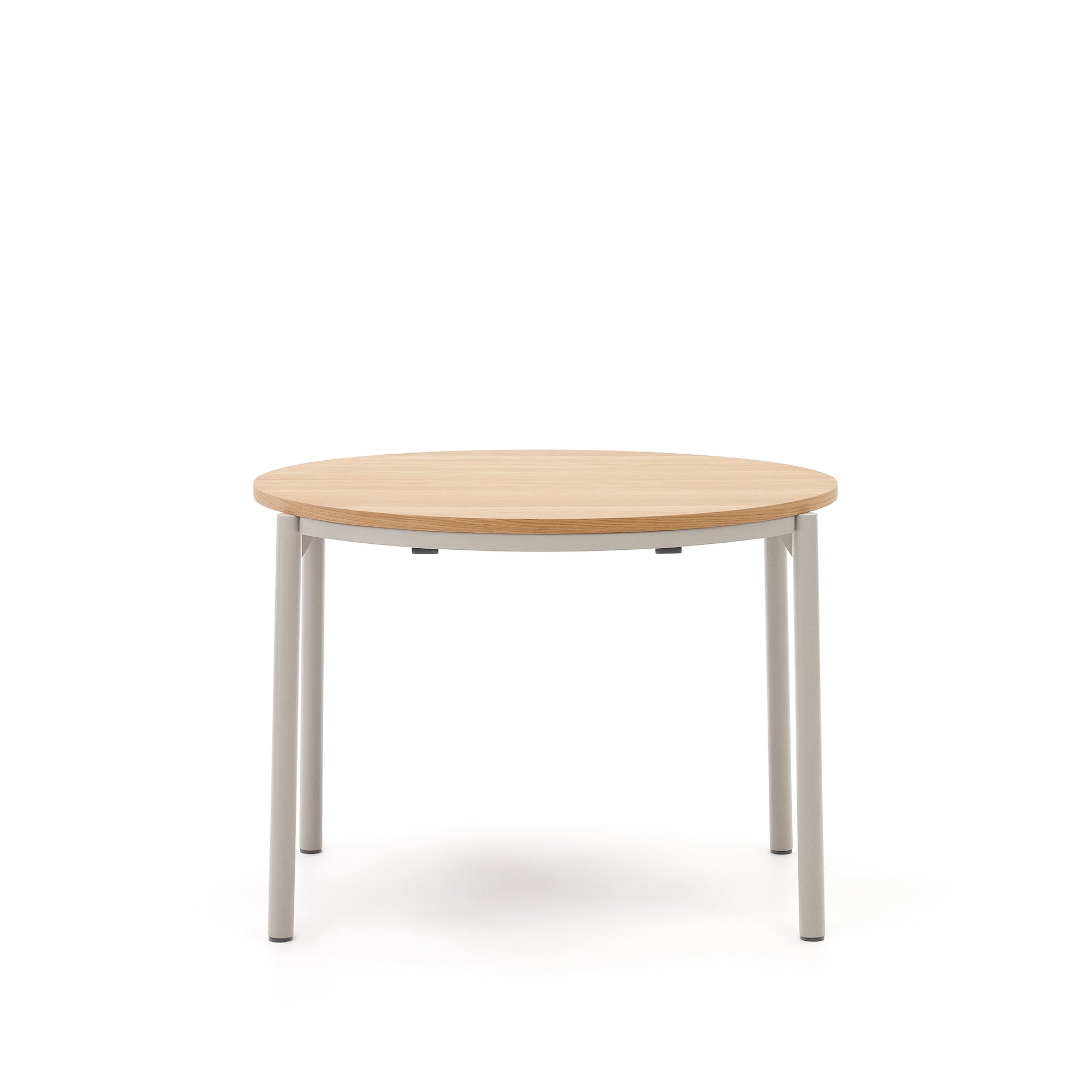 Montuiri round extendable table in oak veneer and with steel legs in a grey finish, Ø90(170) cm - Product Image