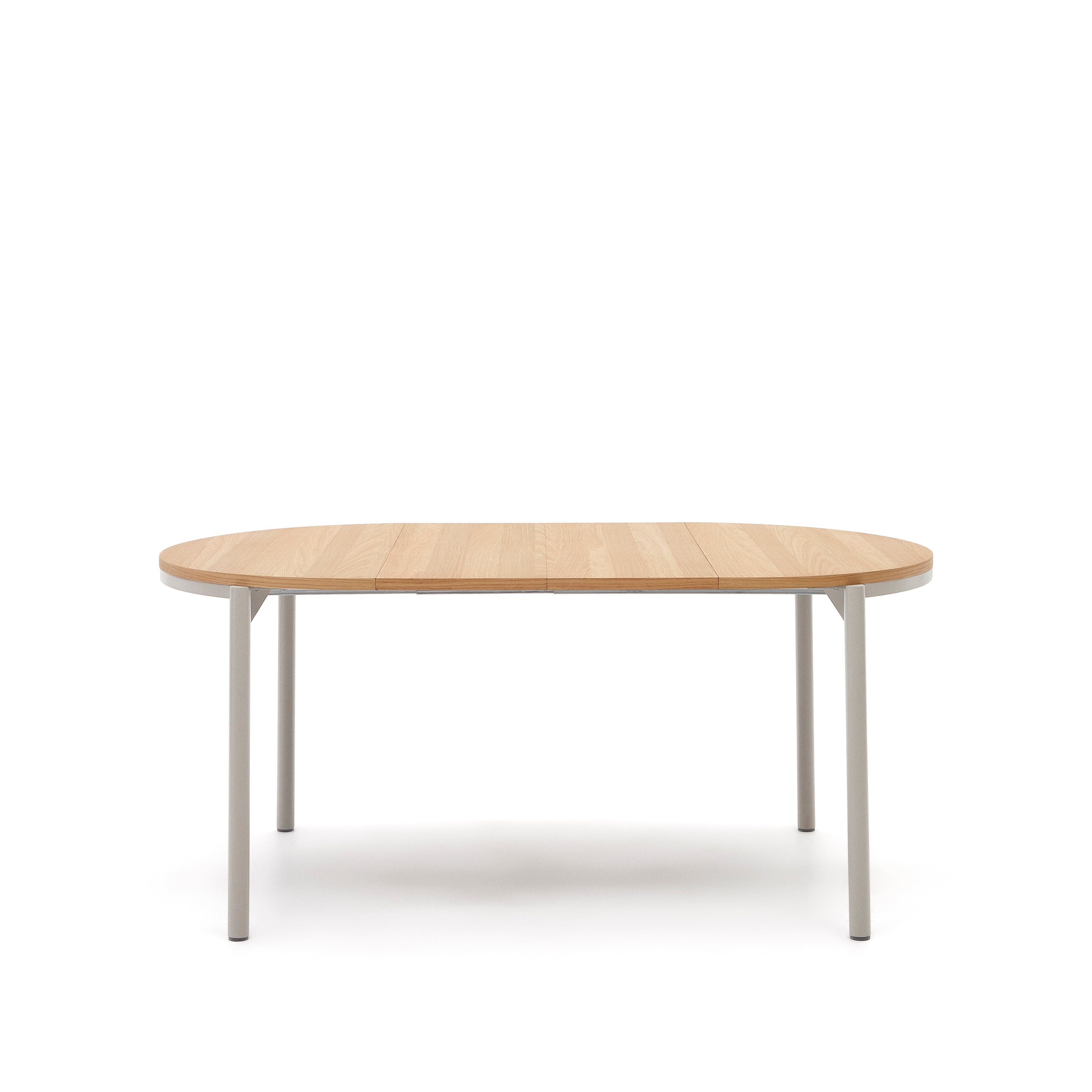 Montuiri round extendable table in oak veneer and with steel legs in a grey finish, Ø90(170) cm - Product Image