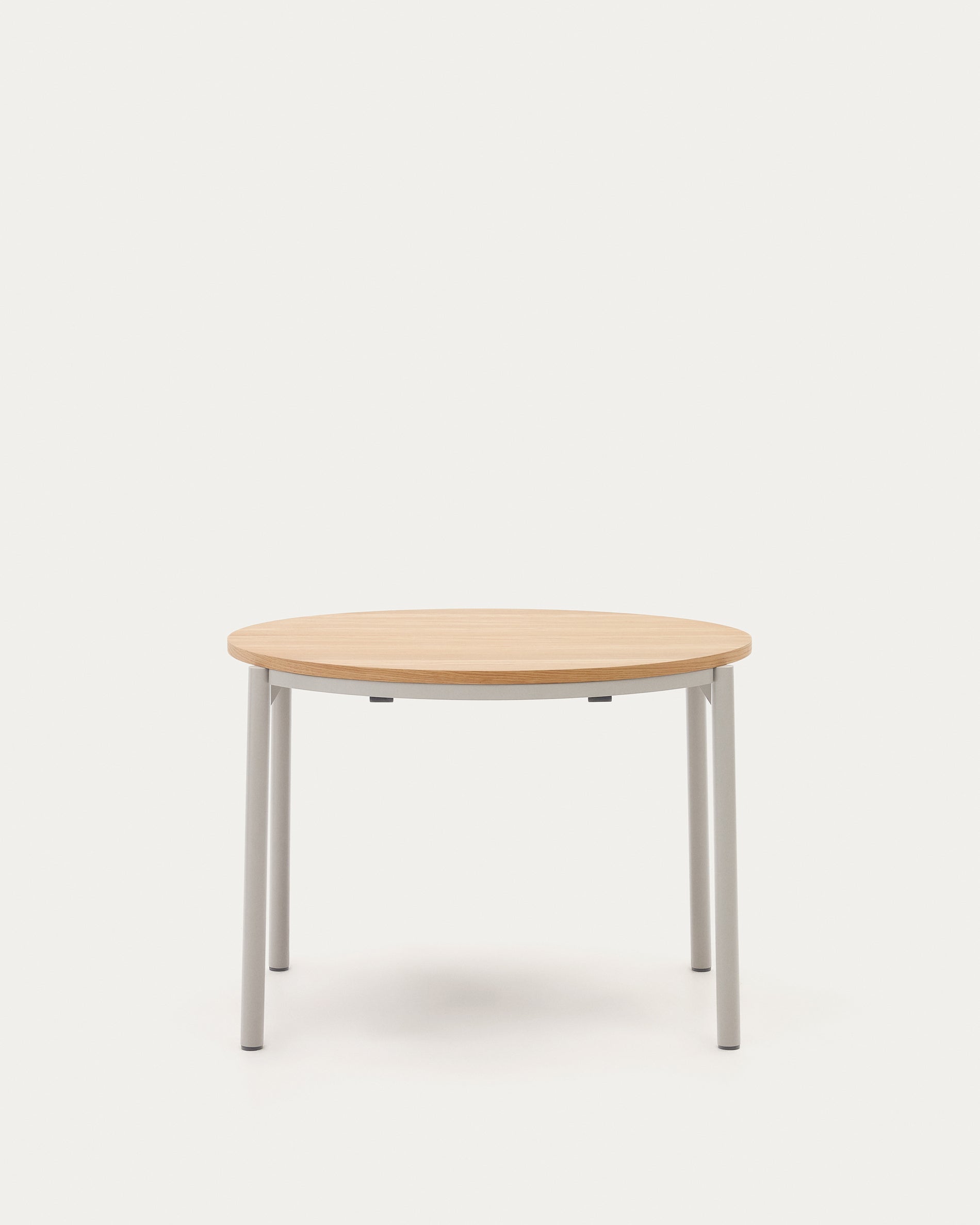 Montuiri round extendable table in oak veneer and with steel legs in a grey finish, Ø90(170) cm - Product View