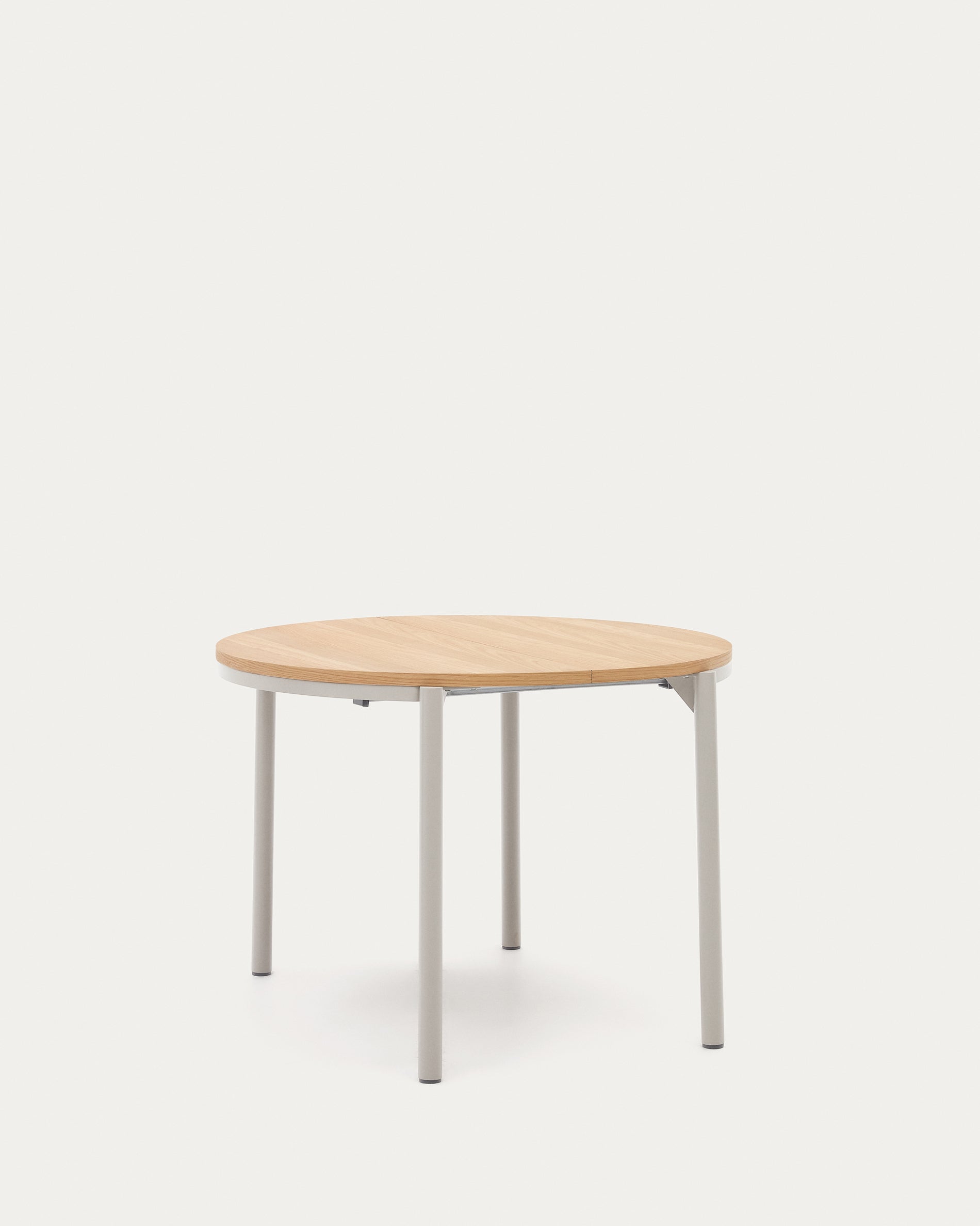 Montuiri round extendable table in oak veneer and with steel legs in a grey finish, Ø90(170) cm - Product View
