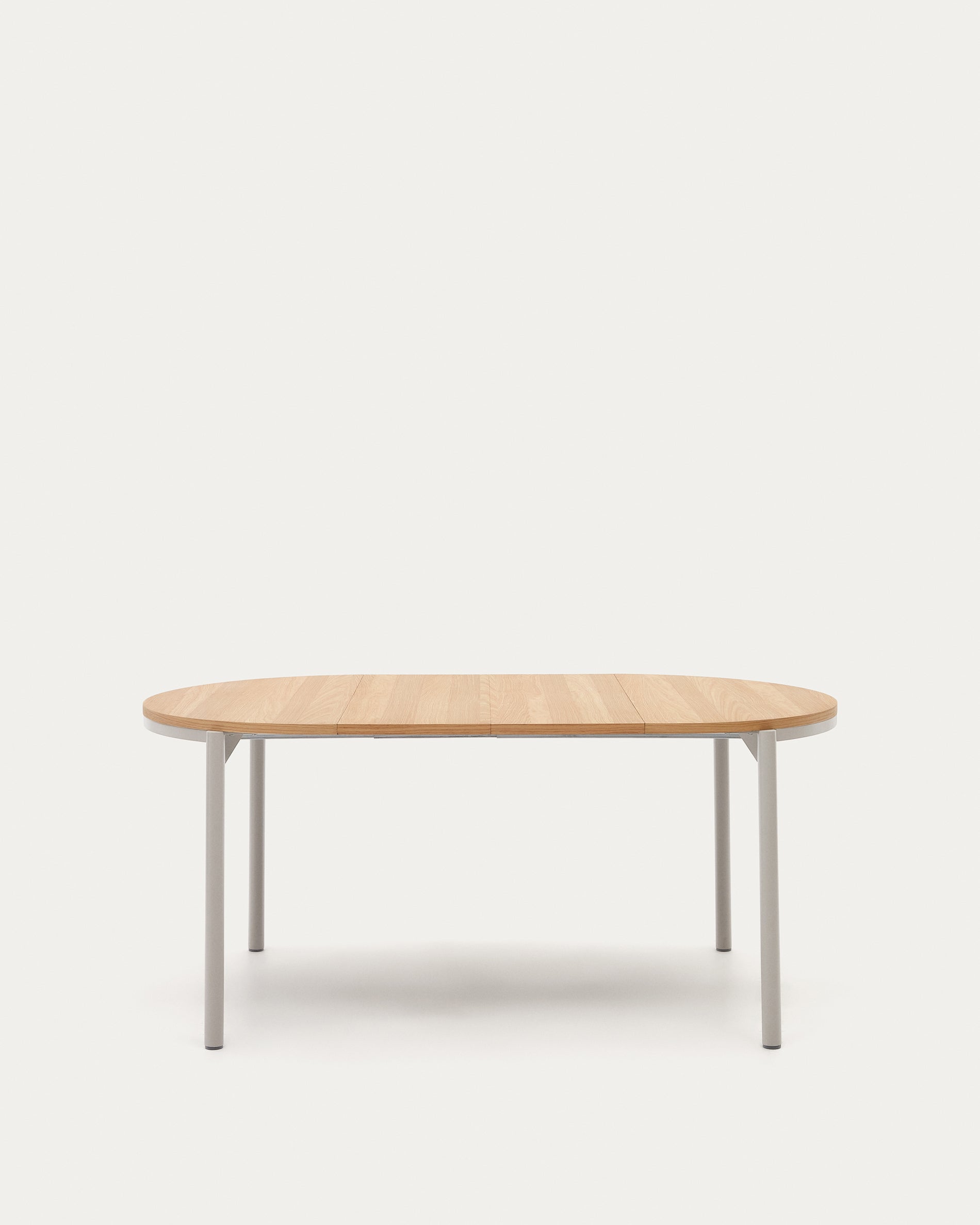 Montuiri round extendable table in oak veneer and with steel legs in a grey finish, Ø90(170) cm - Product View