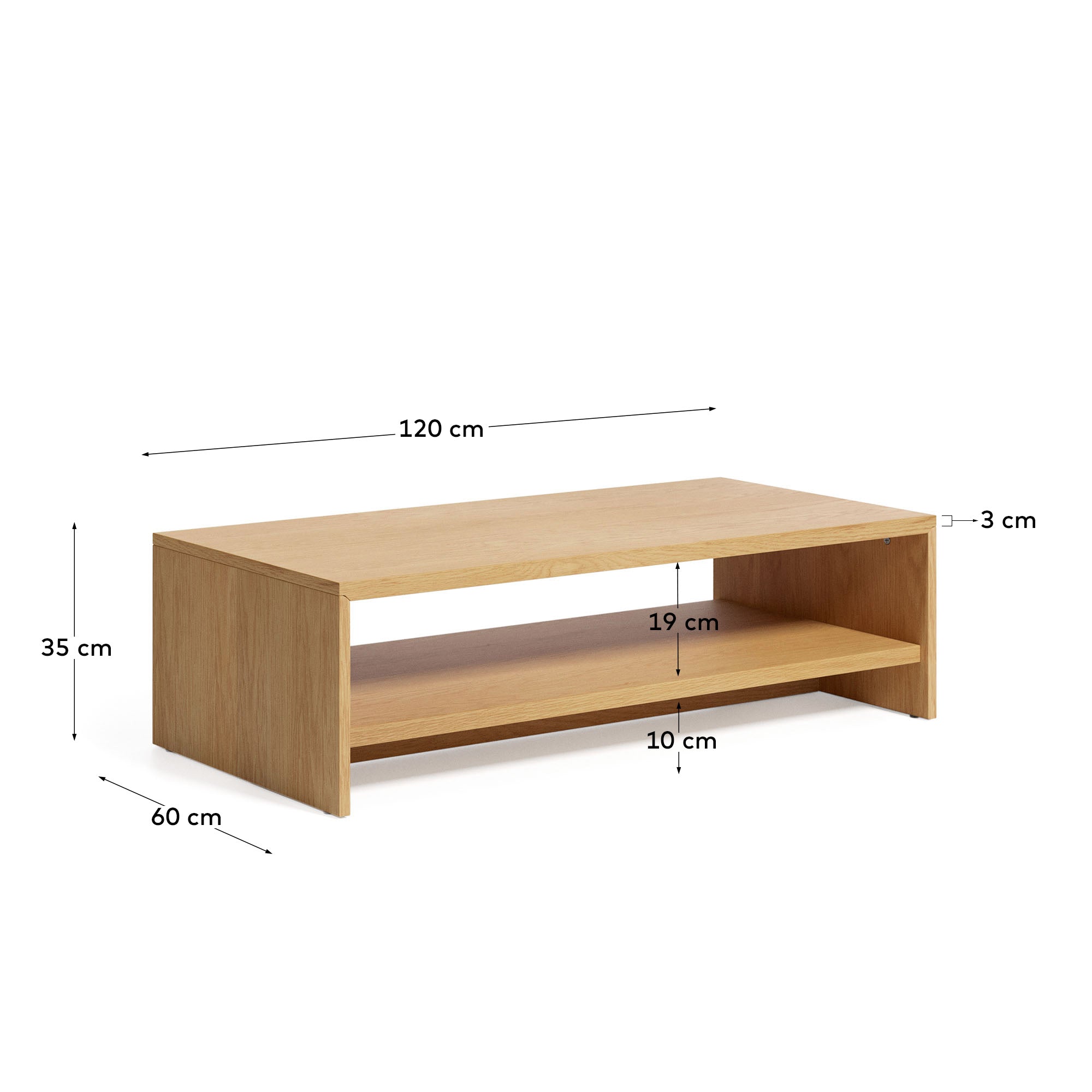 Abilen oak wood veneer coffee table 120 x 60 FSC 100% - Measurements