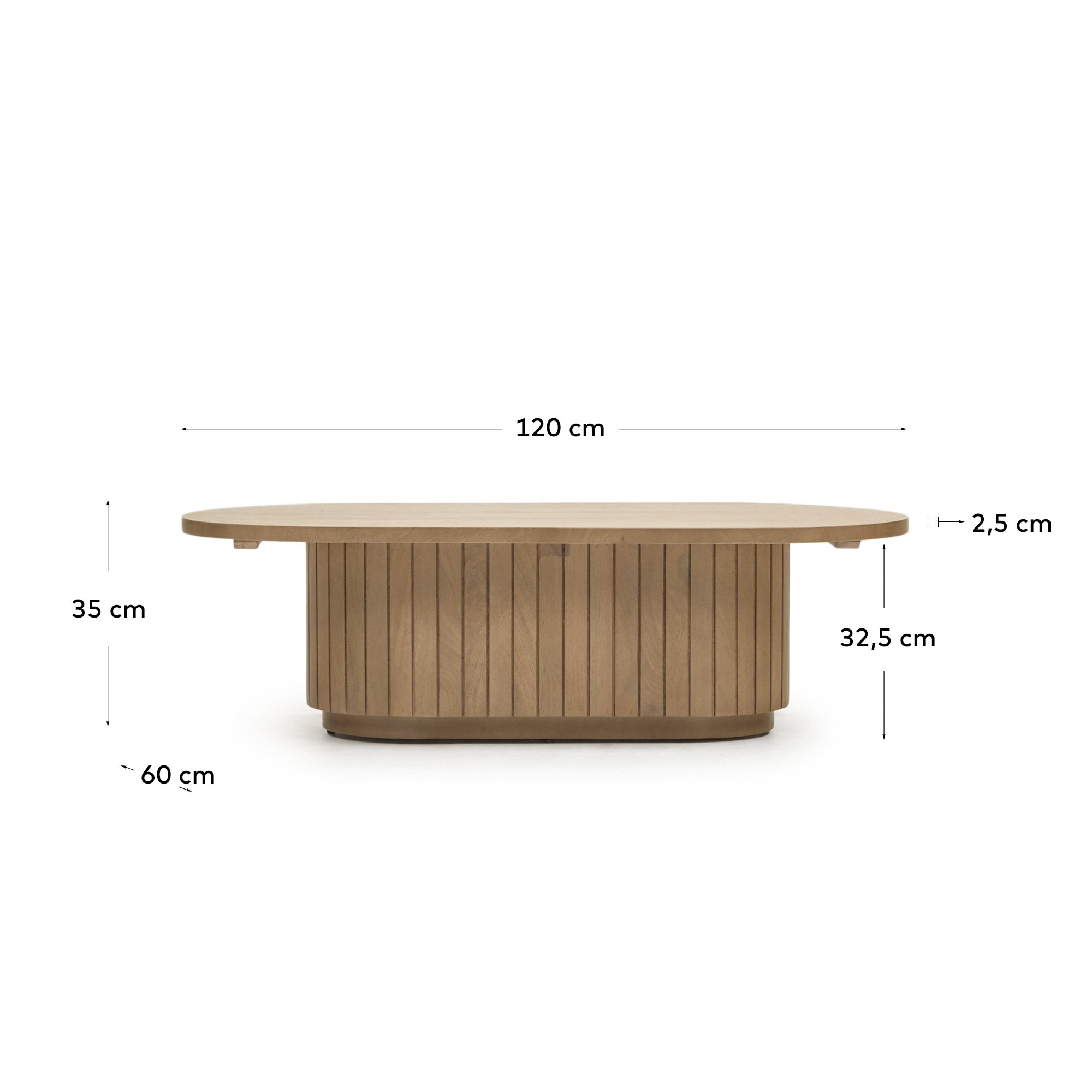 Licia solid mango wood coffee table, 120 x 60 cm - Measurements
