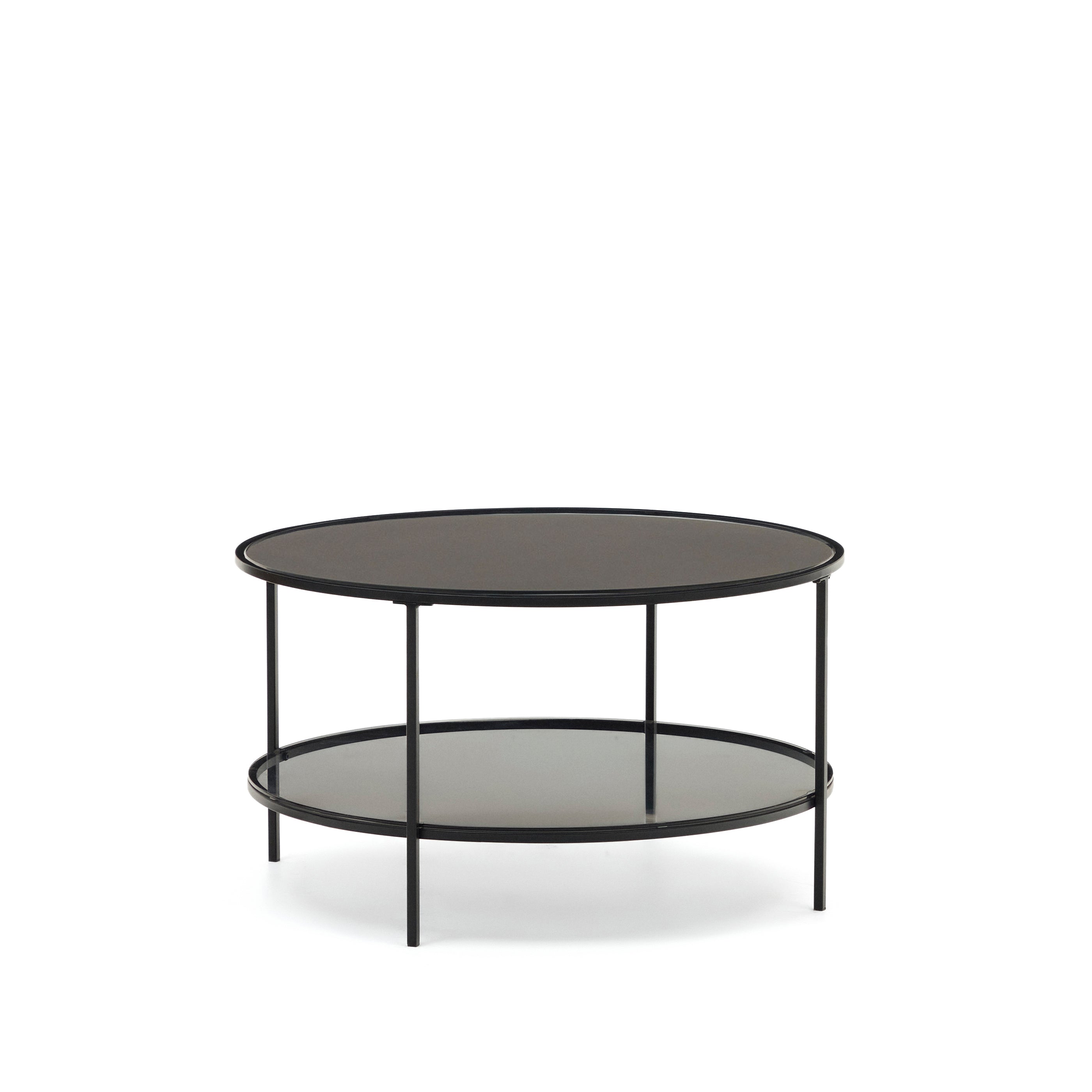 Gilda tempered glass and metal coffee table with a matte black finish, Ø 80 cm - Product Image